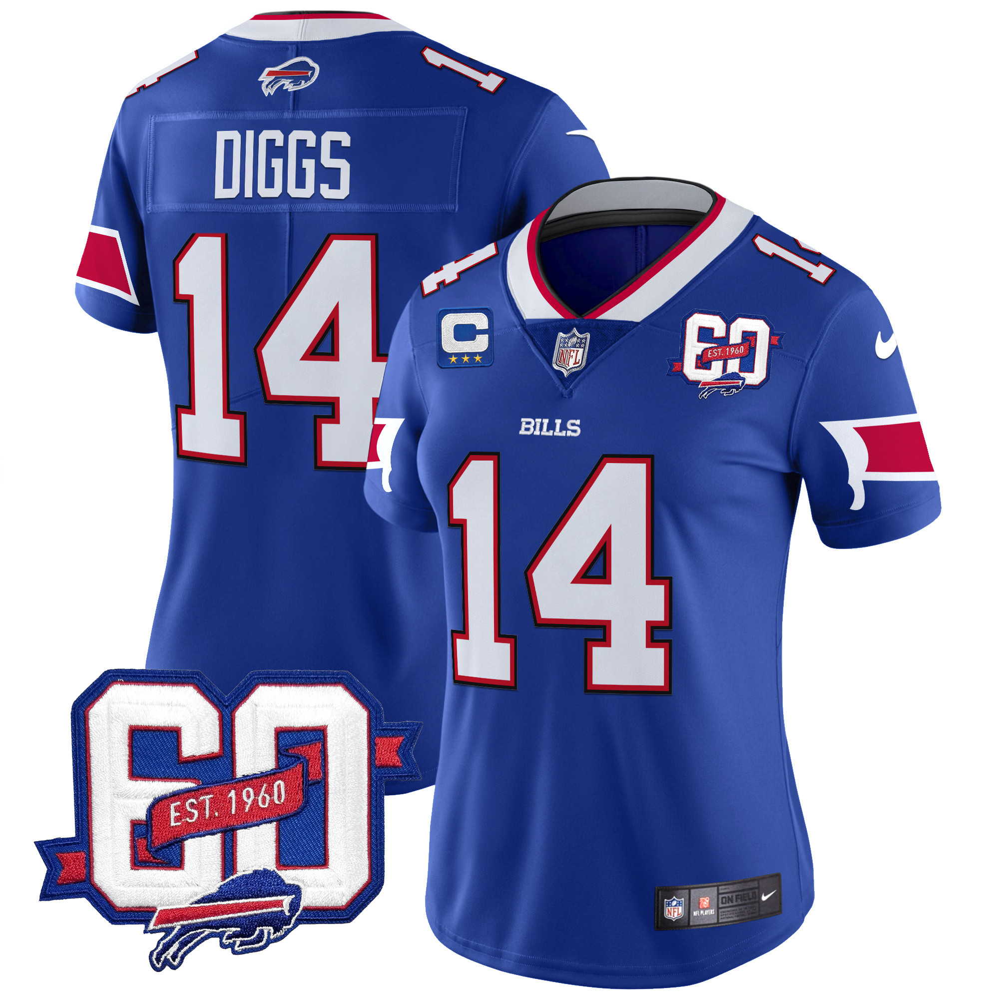 Women's Stefon Diggs Buffalo Bills 60th Anniversary Patch Vapor Limited Royal Jersey - All Stitched