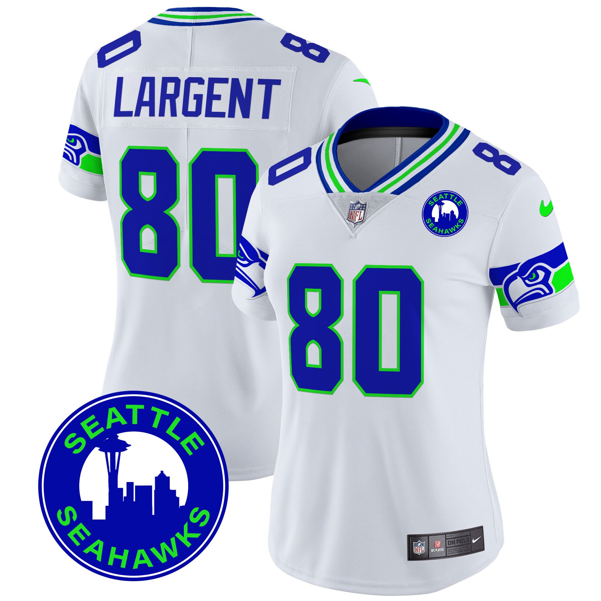 Women's Steve Largent Seattle Seahawks 2024 Seattle City Patch Vapor Limited White Jersey - All Stitched