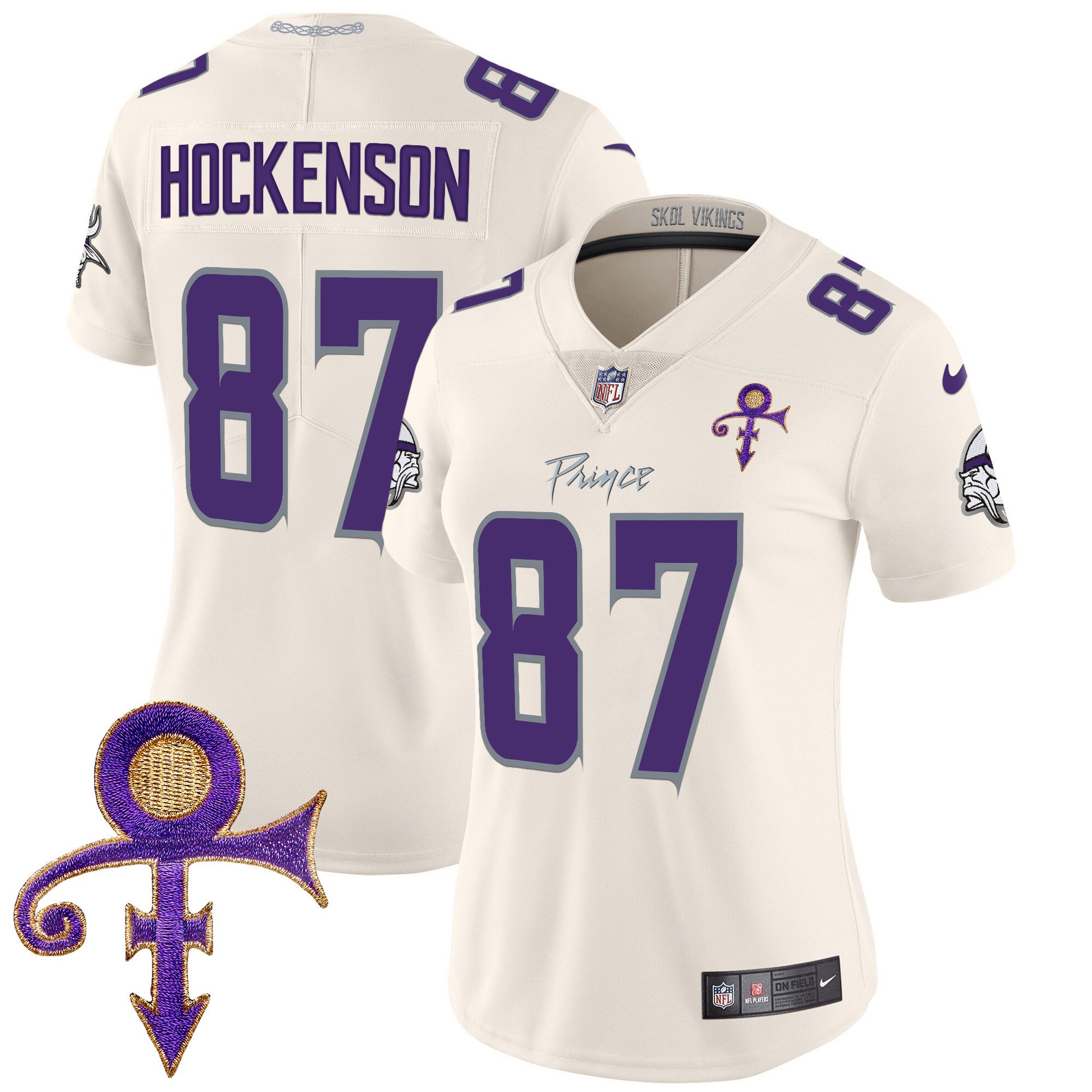 Women's T.J. Hockenson Minnesota Vikings 2024 Prince Vapor Limited Cream Jersey - All Stitched