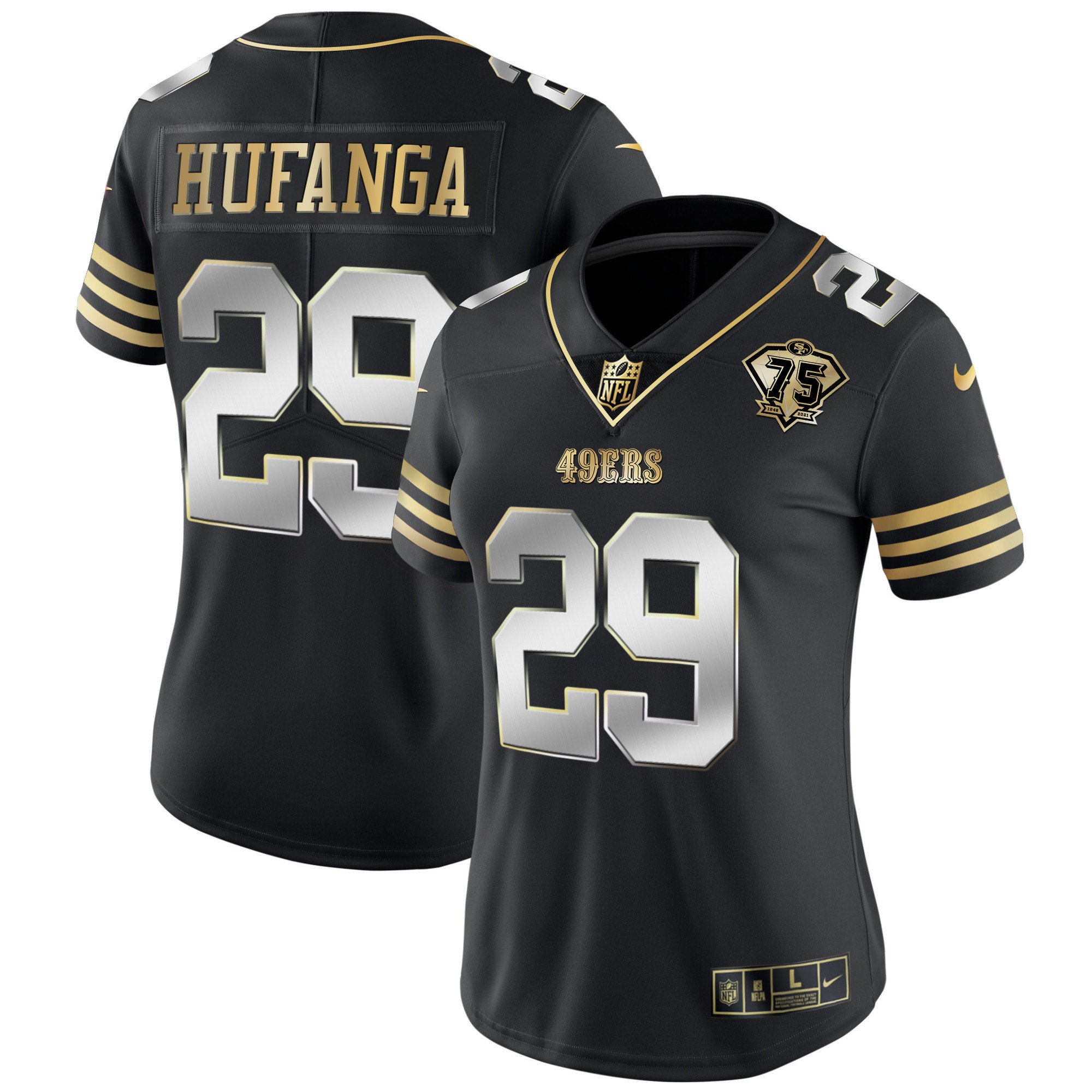 Women's Talanoa Hufanga San Francisco 49ers 75th Anniversary Patch Vapor Gold Black Limited Jersey - All Stitched