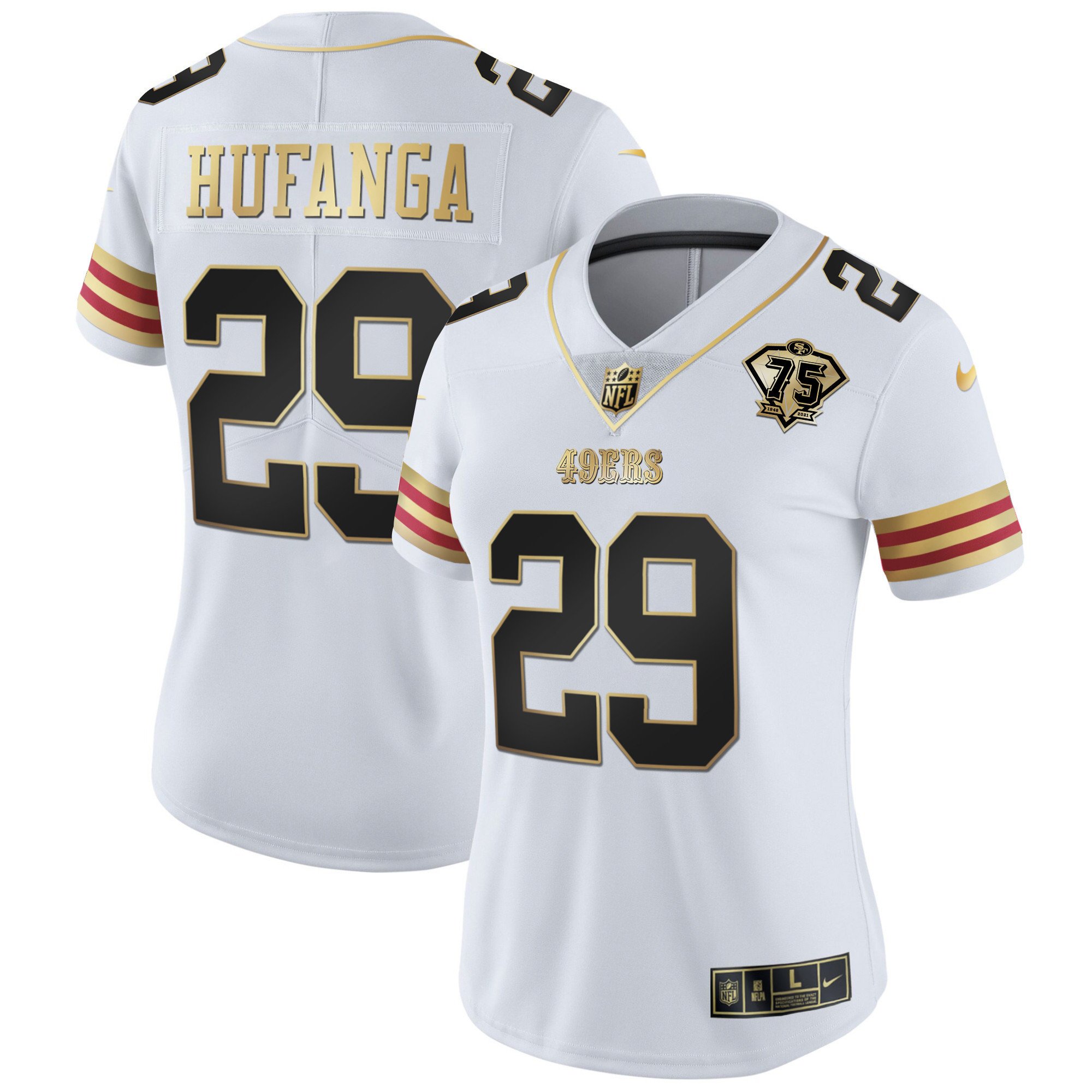 Women's Talanoa Hufanga San Francisco 49ers 75th Anniversary Patch Vapor Gold White Gold Jersey V2 - All Stitched