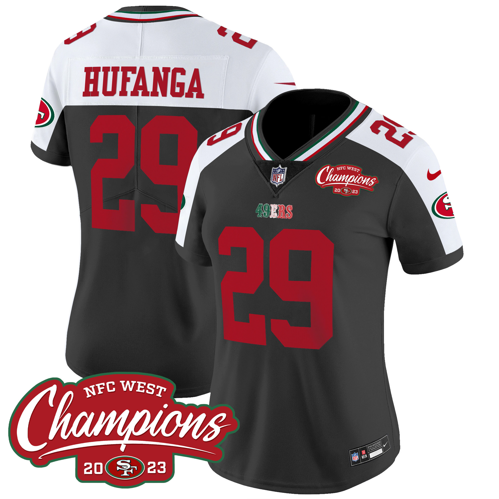 Women's Talanoa Hufanga San Francisco 49ers Mexico 2023 NFC West Champions Patch Vapor Black Alternate Jersey - All Stitched