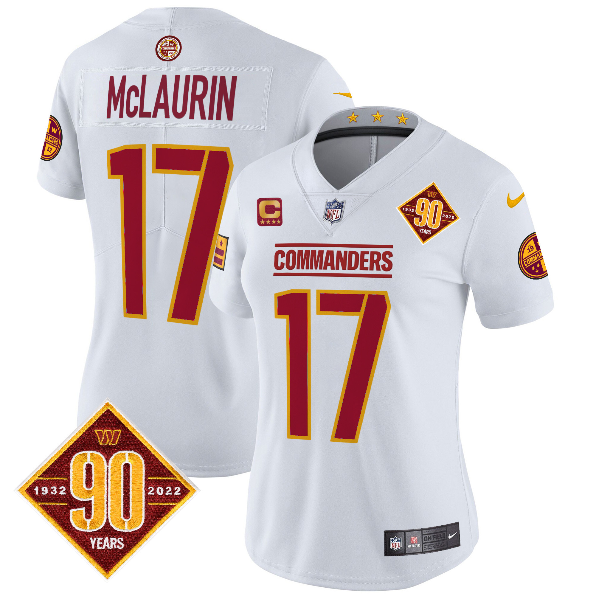 Women's Terry McLaurin Washington Commanders 90th Anniversary Patch Vapor Limited White Jersey - All Stitched