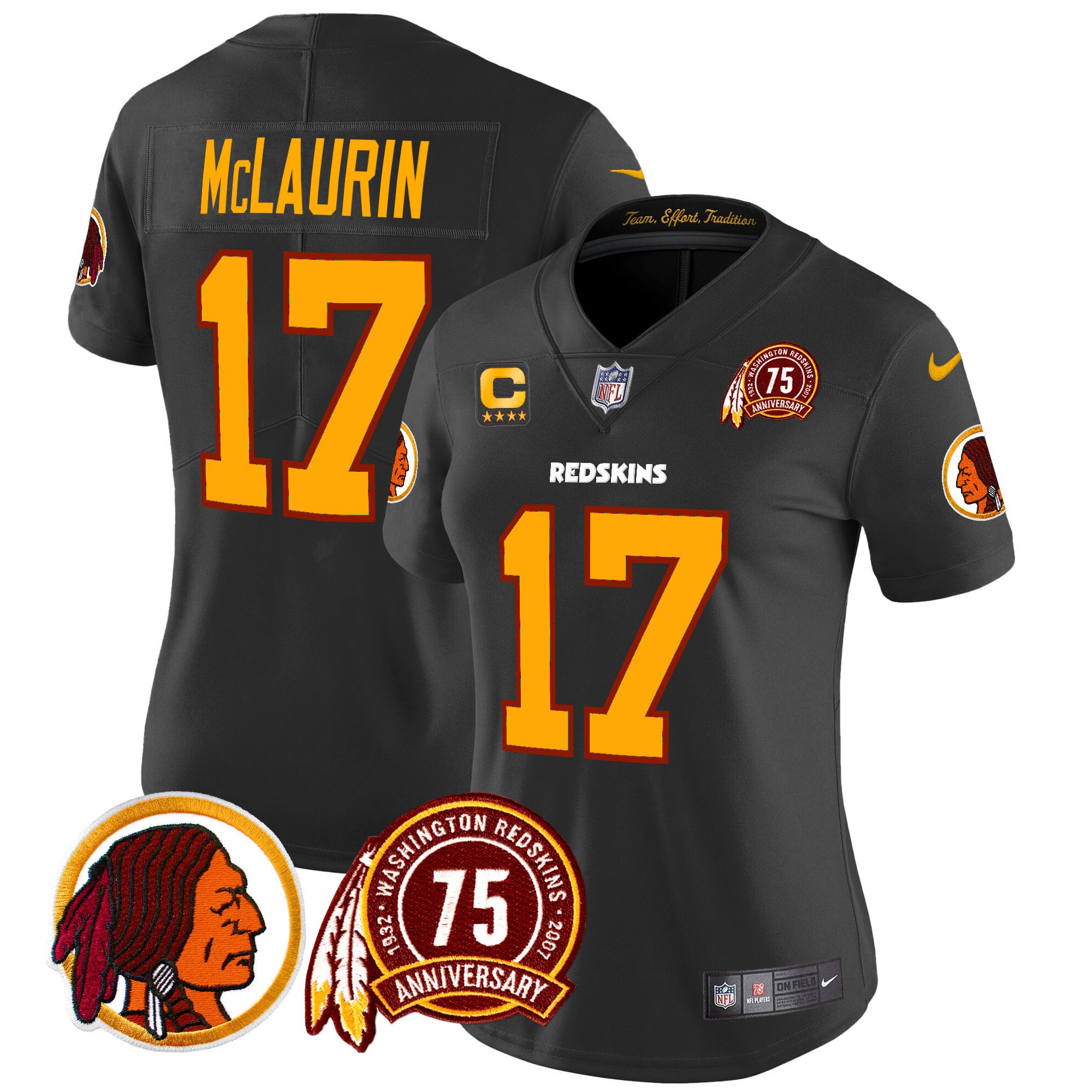 Women's Terry McLaurin Washington Redskins 75th Patch Throwback Vapor Limited Black Jersey - All Stitched