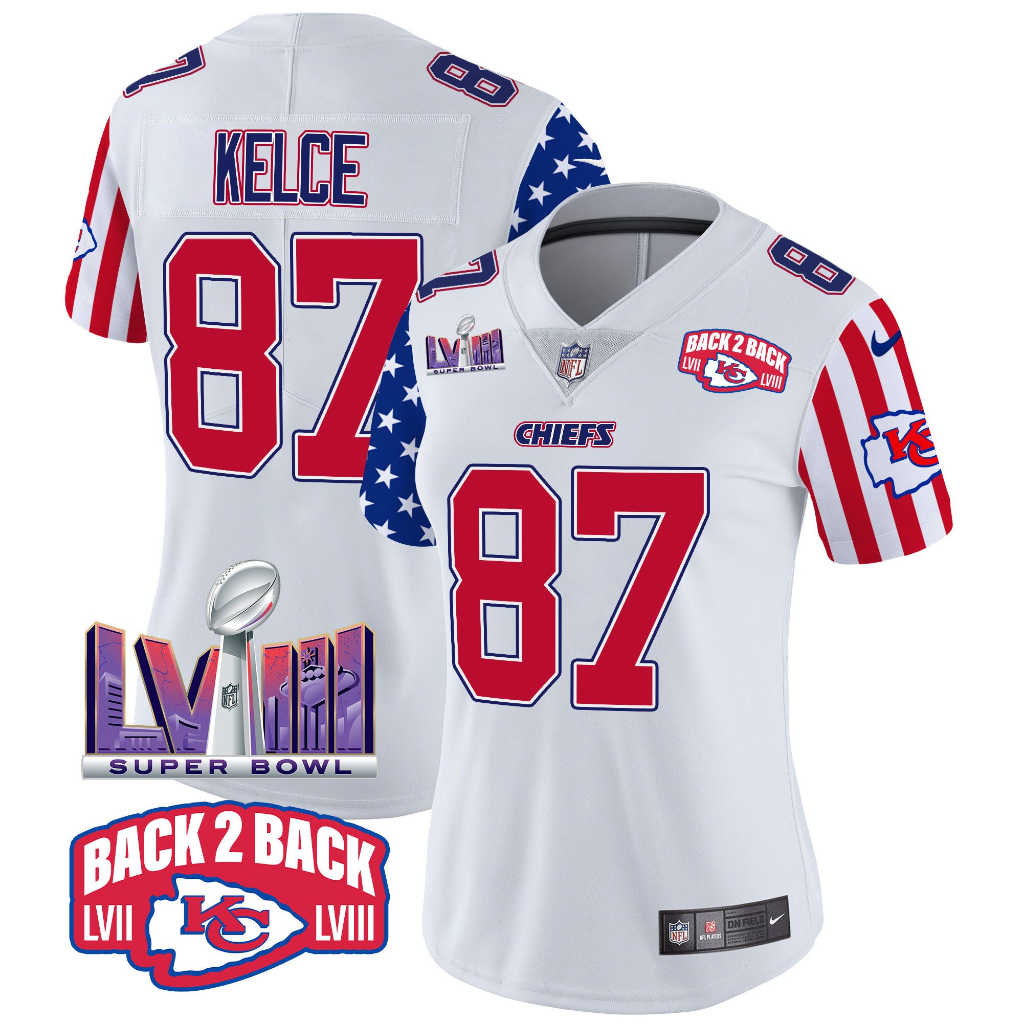 Women's Travis Kelce Kansas City Chiefs American Style Vapor Limited White Jersey - All Stitched
