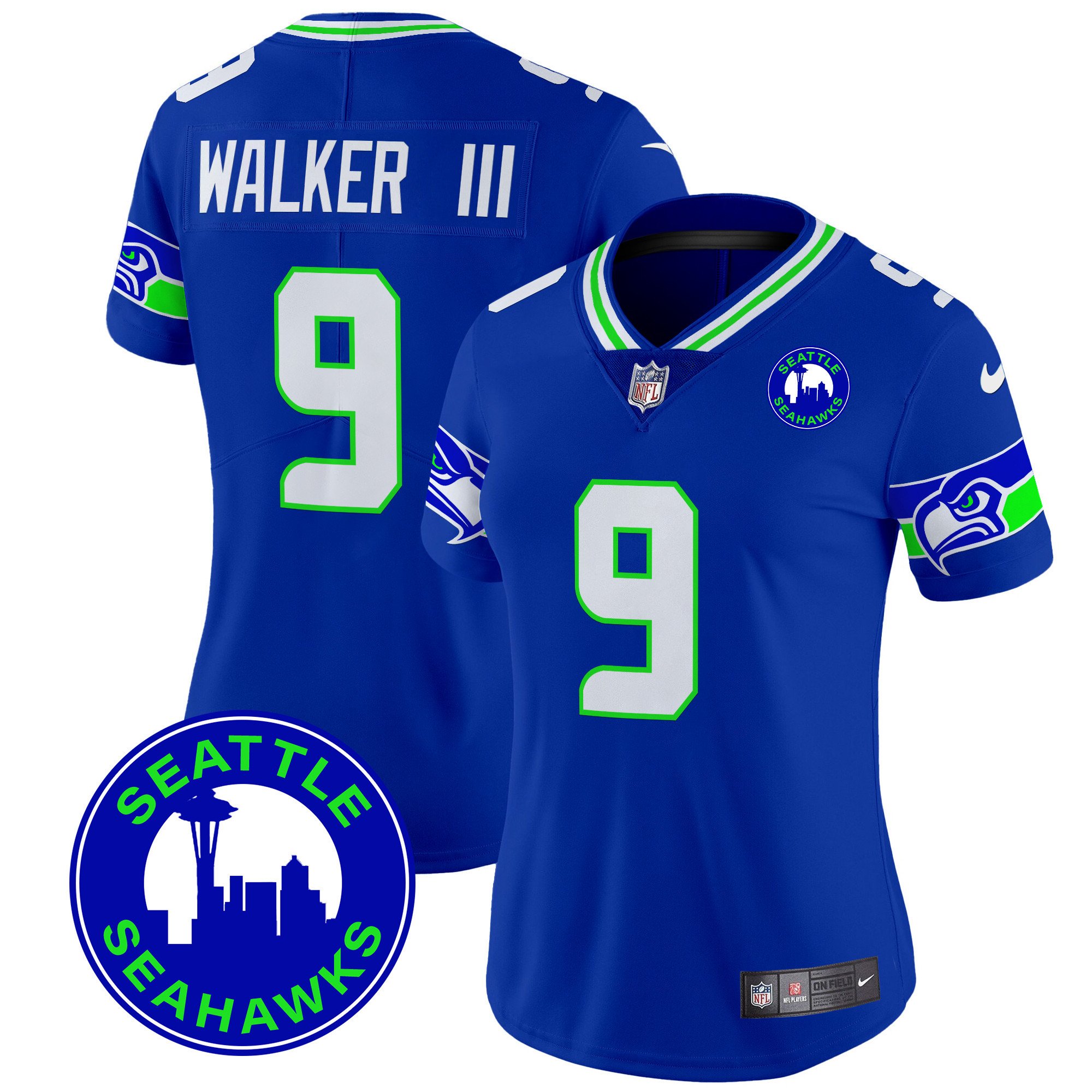 Women's Walker III Seattle Seahawks 2024 Seattle City Patch Vapor Limited Royal Jersey - All Stitched