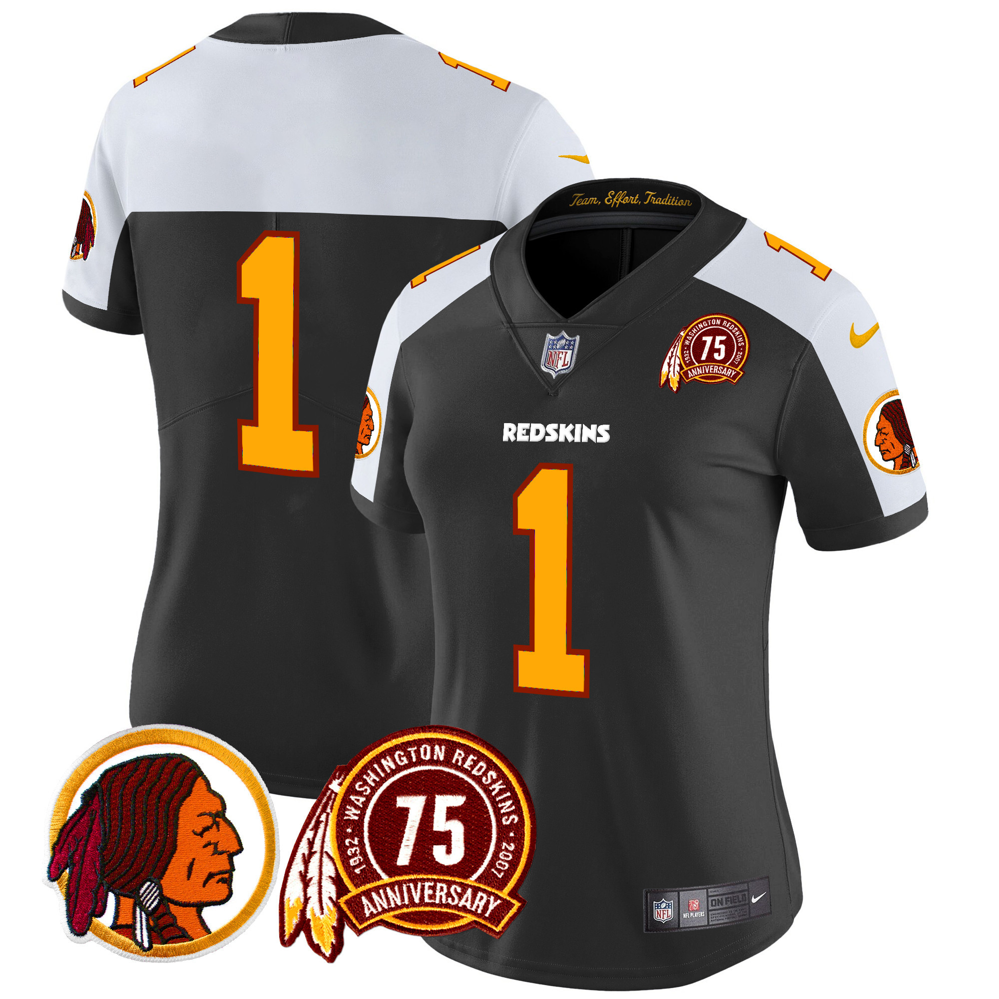 Women's Washington Redskins 75th Patch Throwback Vapor Limited  Black Alternate Jersey - All Stitched