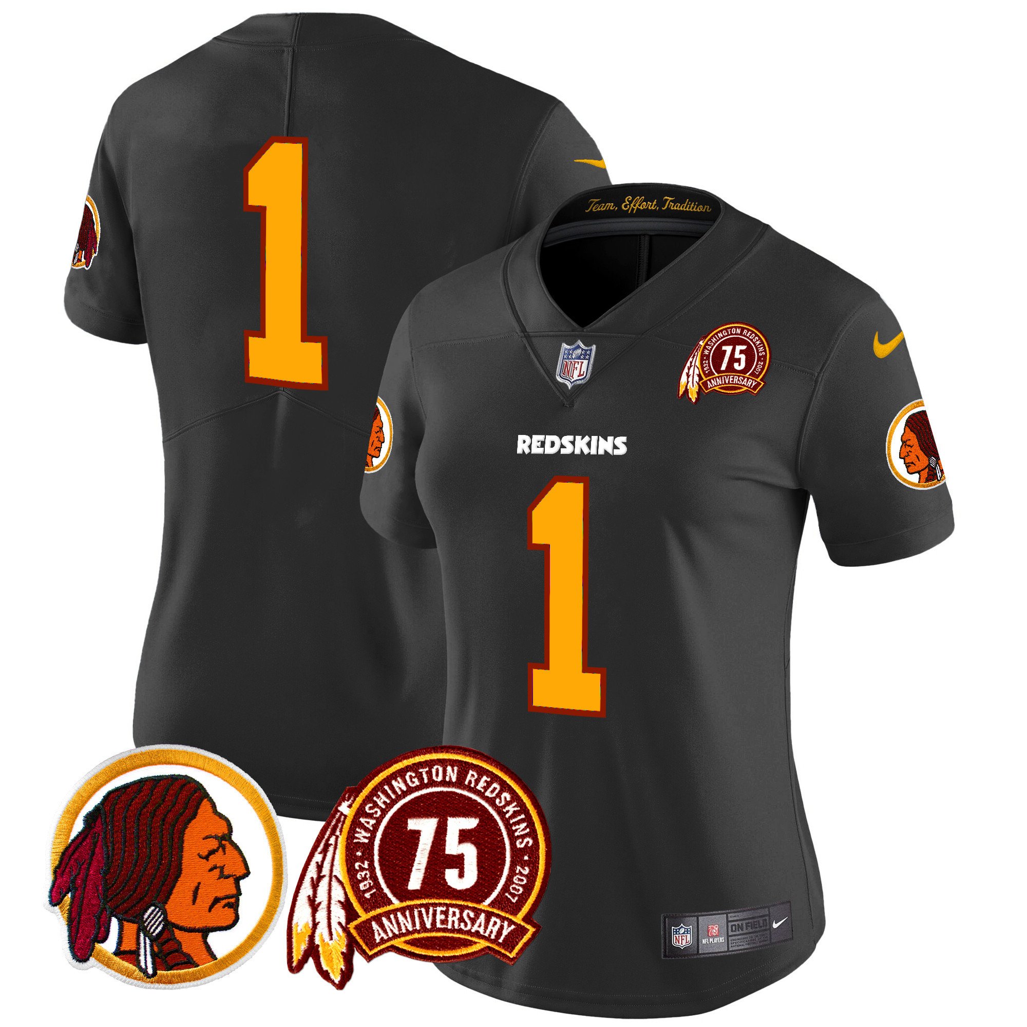 Women's Washington Redskins 75th Patch Throwback Vapor Limited  Black Jersey - All Stitched