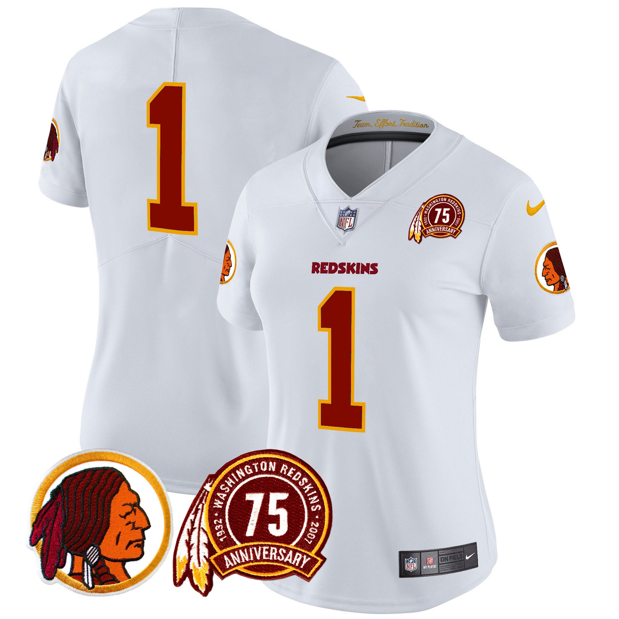 Women's Washington Redskins 75th Patch Throwback Vapor Limited  White Jersey - All Stitched