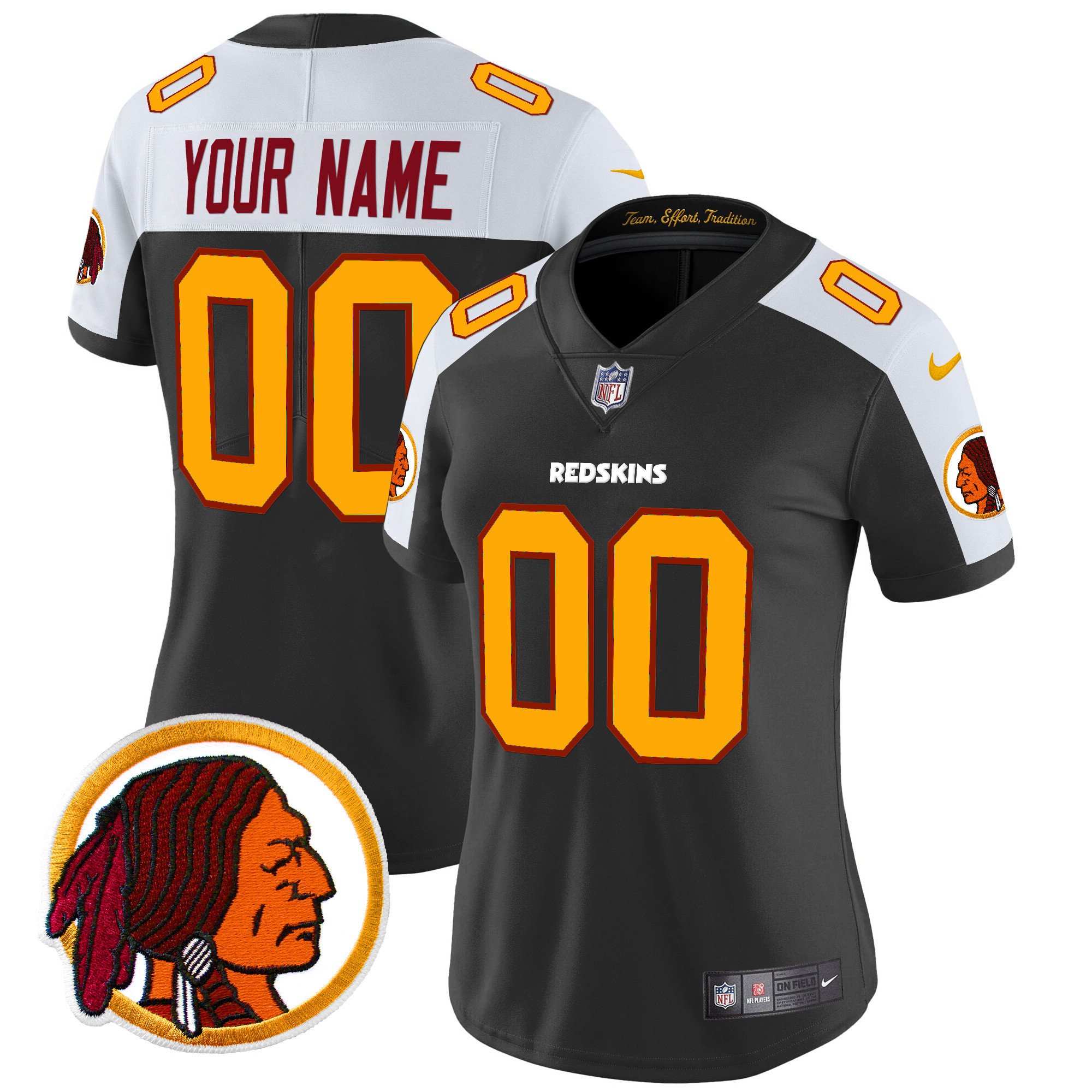 Women's Washington Redskins Throwback Vapor Limited Custom Black Alternate Jersey V2 - All Stitched