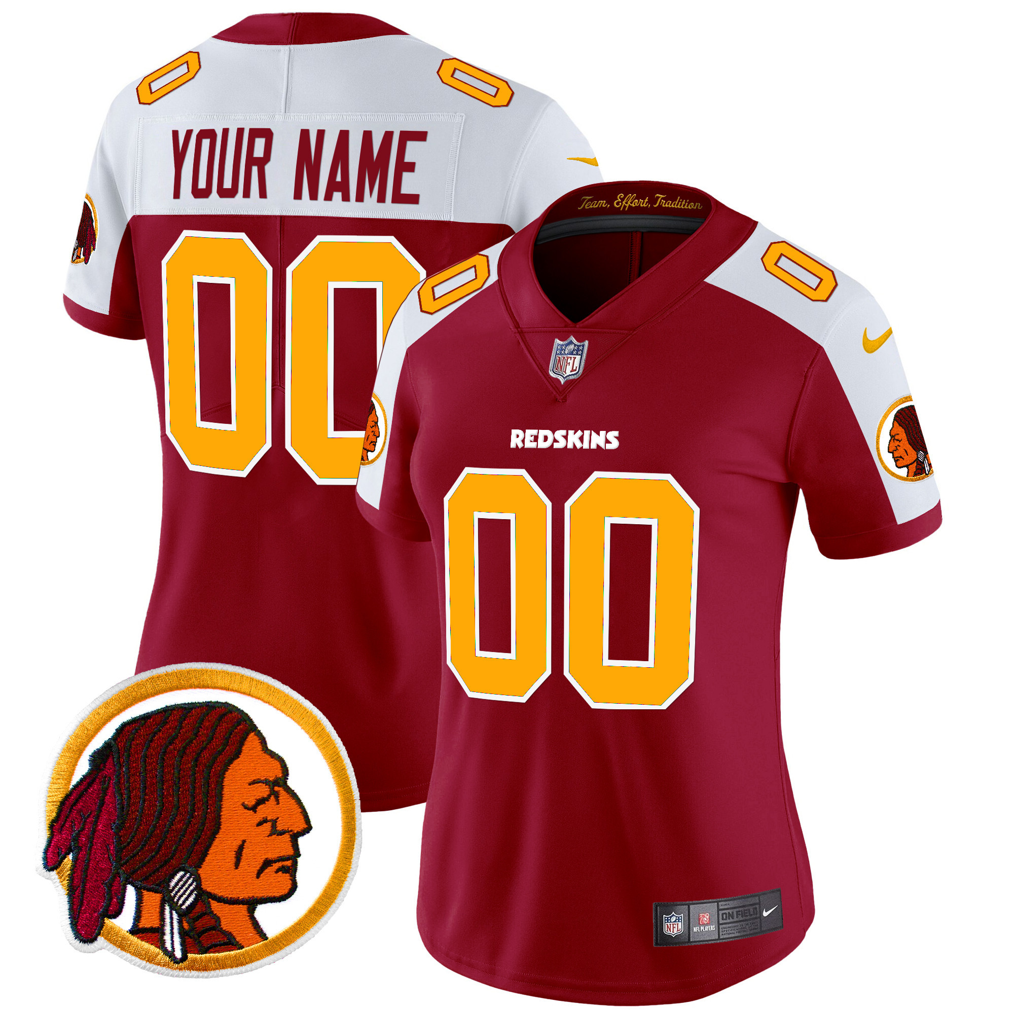 Women's Washington Redskins Throwback Vapor Limited Custom Burgundy Alternate Jersey V2 - All Stitched