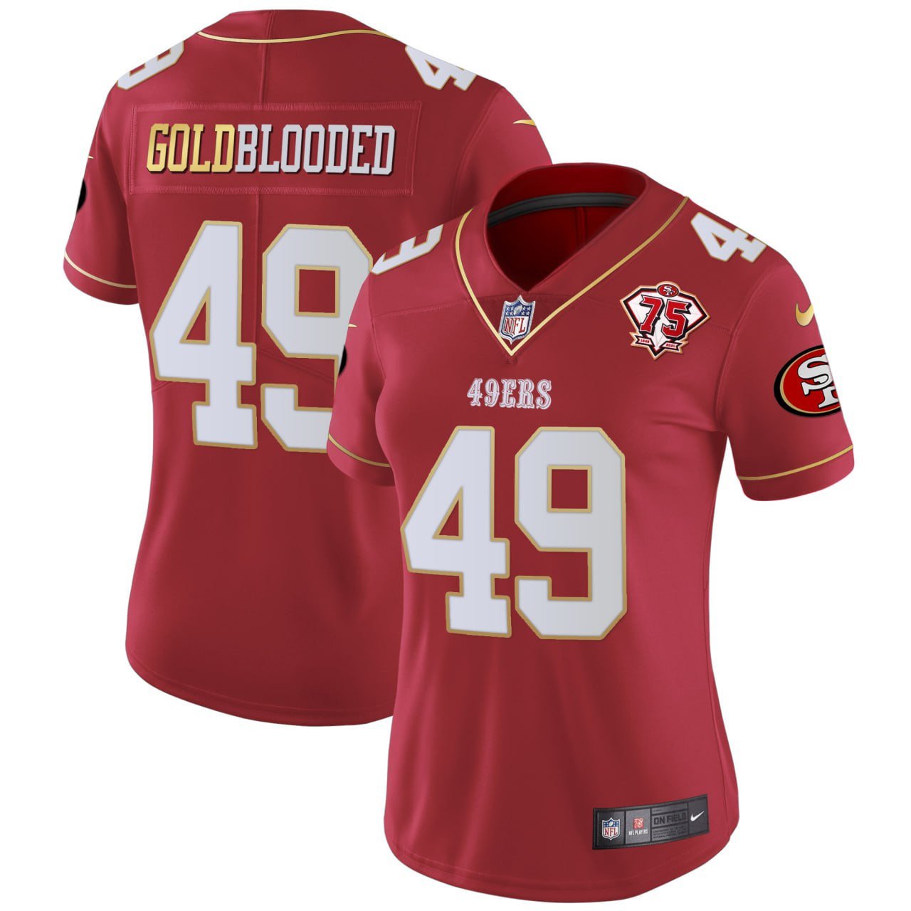 Women's Women's Gold Blooded San Francisco 49ers Red White Gold Red Jersey - All Stitched