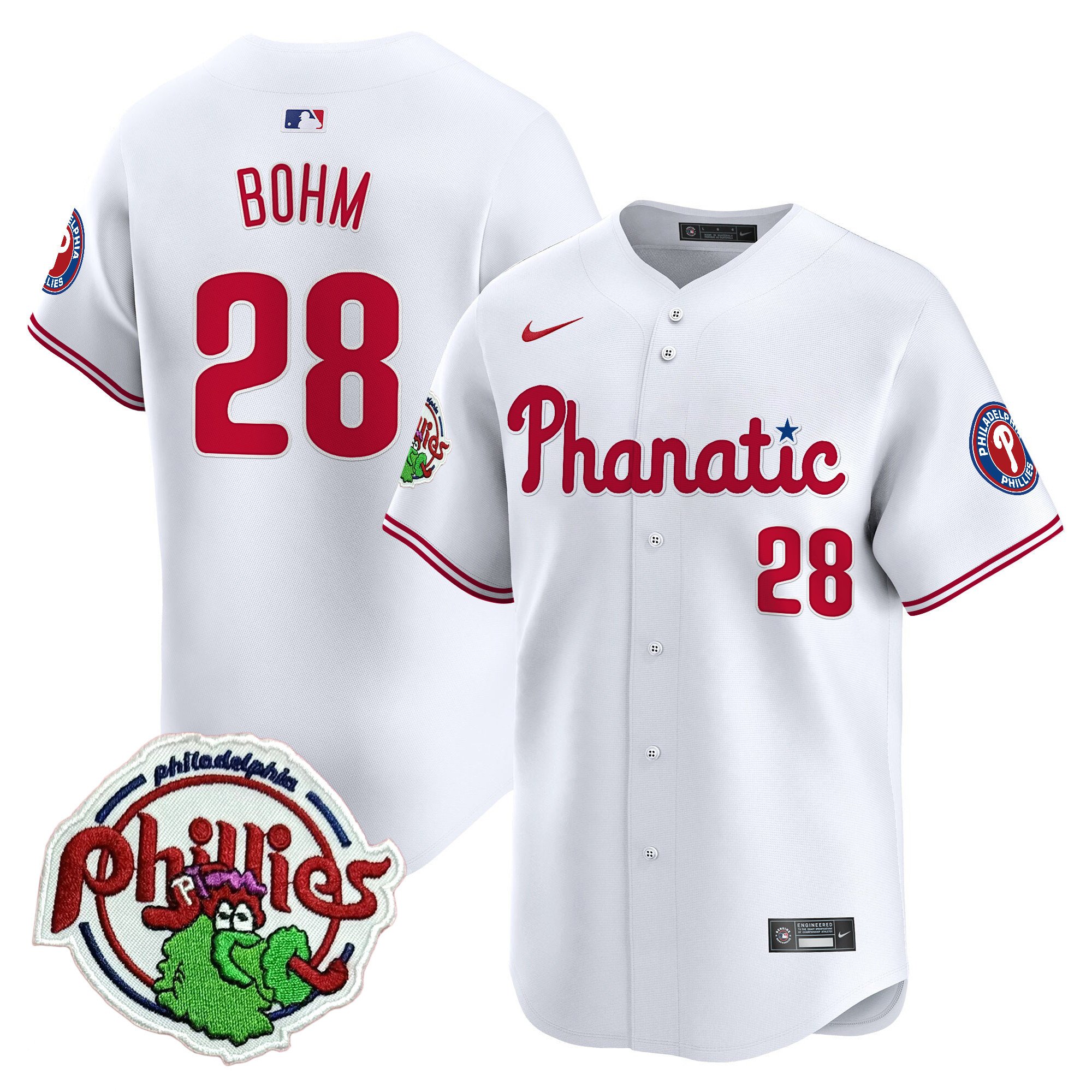 Youth's Alec Bohm Philadelphia Phillies Phanatic Patch Vapor Premier Limited White Jersey - All Stitched
