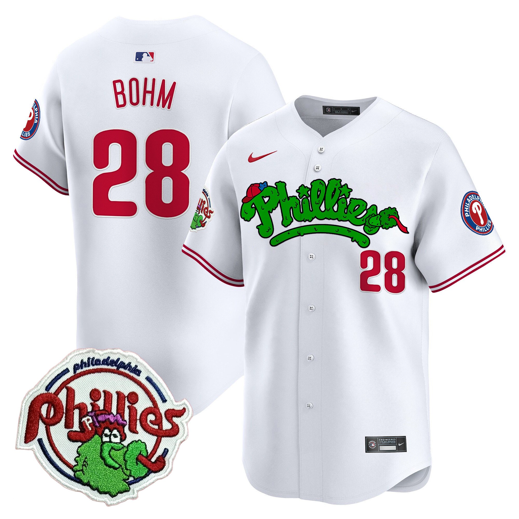Youth's Alec Bohm Philadelphia Phillies Phanatic Patch Vapor Premier Limited White Jersey V2 - All Stitched