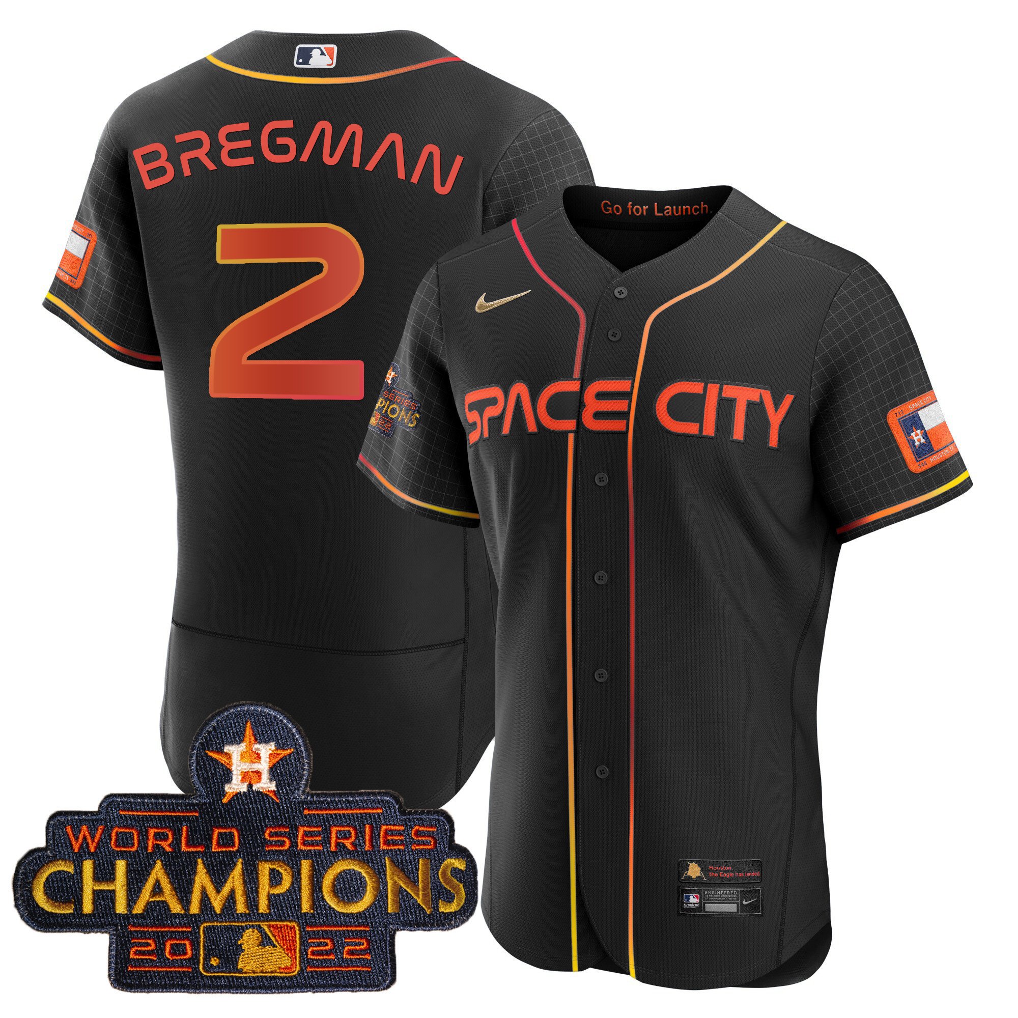 Youth's Alex Bregman Houston Astros 2023 Space City Champions Flex Black Jersey Ã± All Stitched