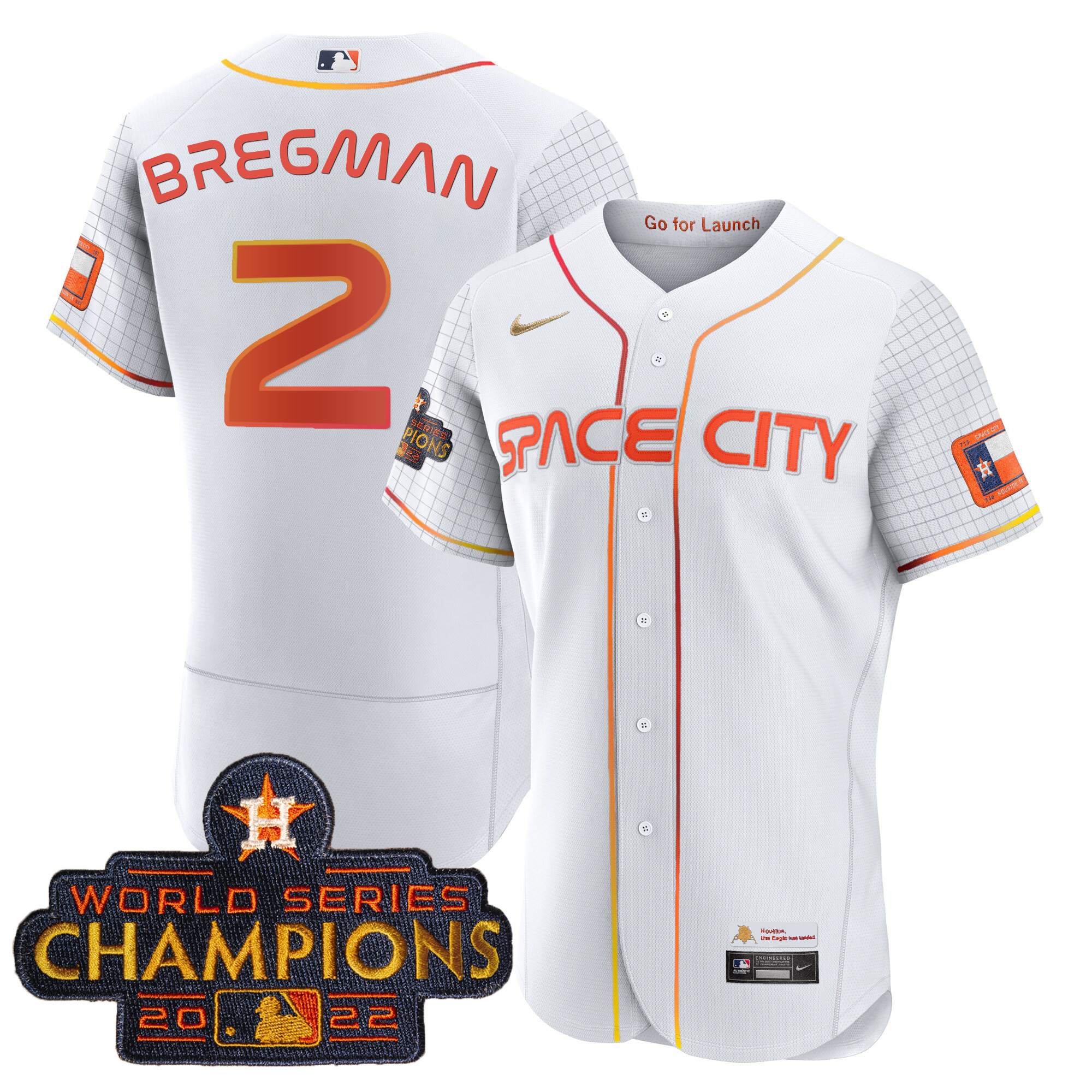 Youth's Alex Bregman Houston Astros 2023 Space City Champions Flex White Jersey Ã± All Stitched