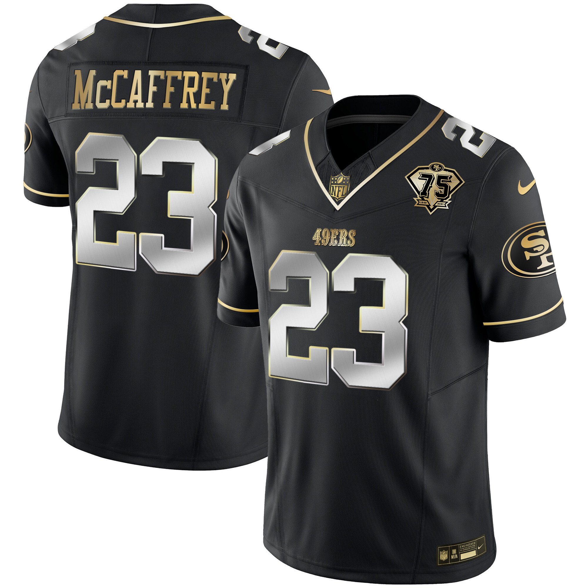Youth's Christian McCaffrey San Francisco 49ers 2023 Vapor Gold Limited Black Limited Jersey - All Stitched