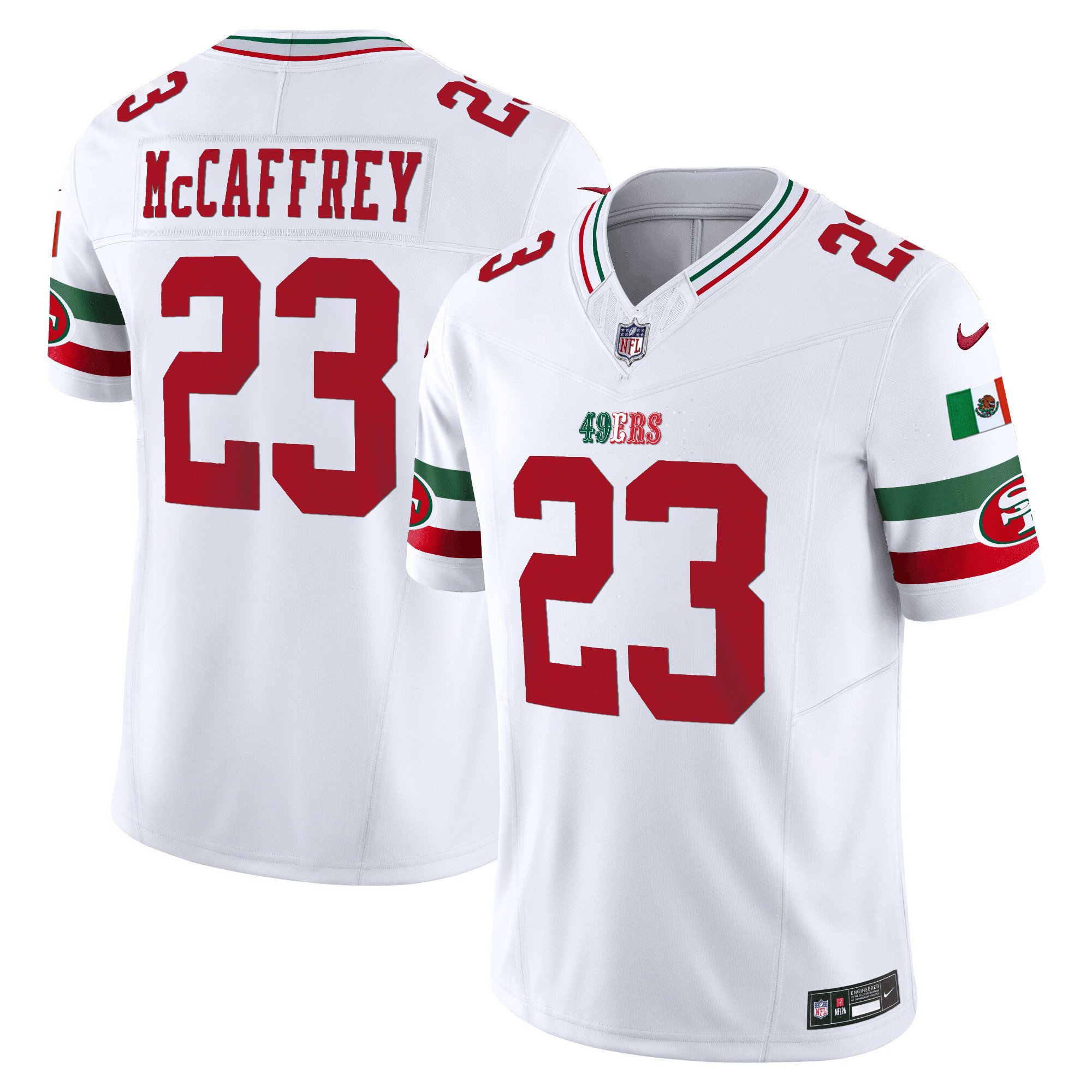 Youth's Christian McCaffrey San Francisco 49ers Mexico Vapor White Jersey V2 - All Stitched