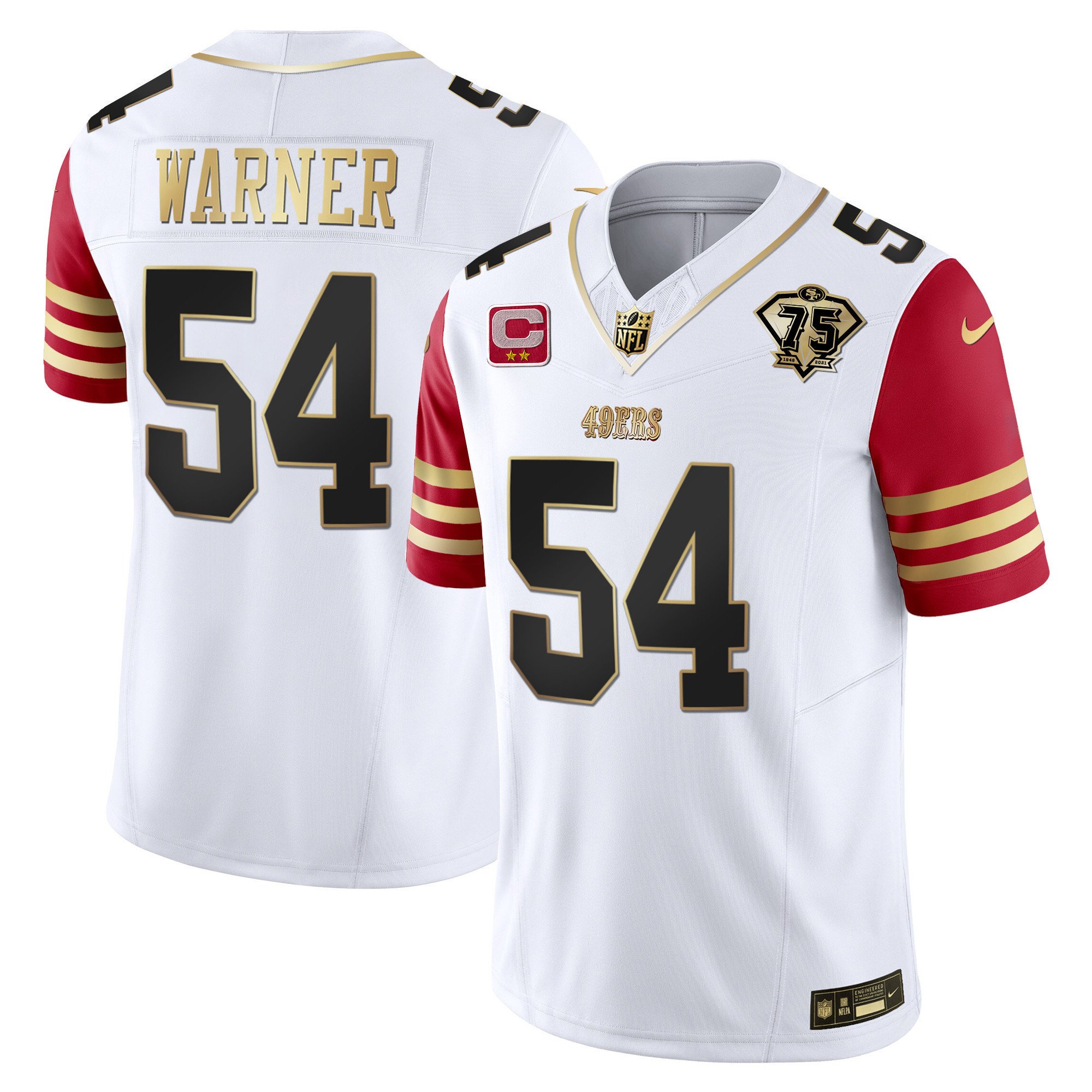 Youth's Fred Warner San Francisco 49ers 2023 Vapor Gold Limited Scarlet Sleeves Jersey - All Stitched