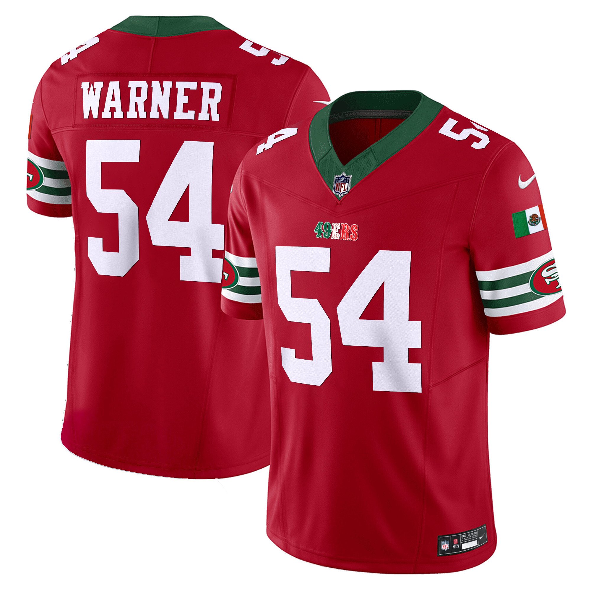 Youth's Fred Warner San Francisco 49ers Mexico Vapor Red Jersey V2 - All Stitched