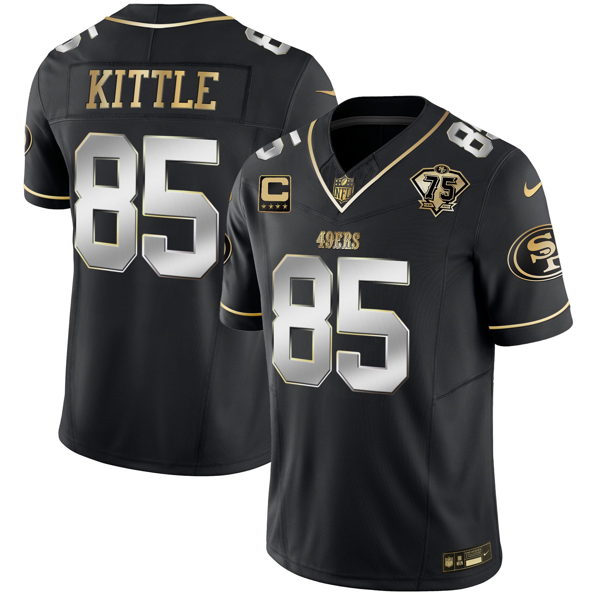 Youth's George Kittle San Francisco 49ers 2023 Vapor Gold Limited Black Limited Jersey - All Stitched