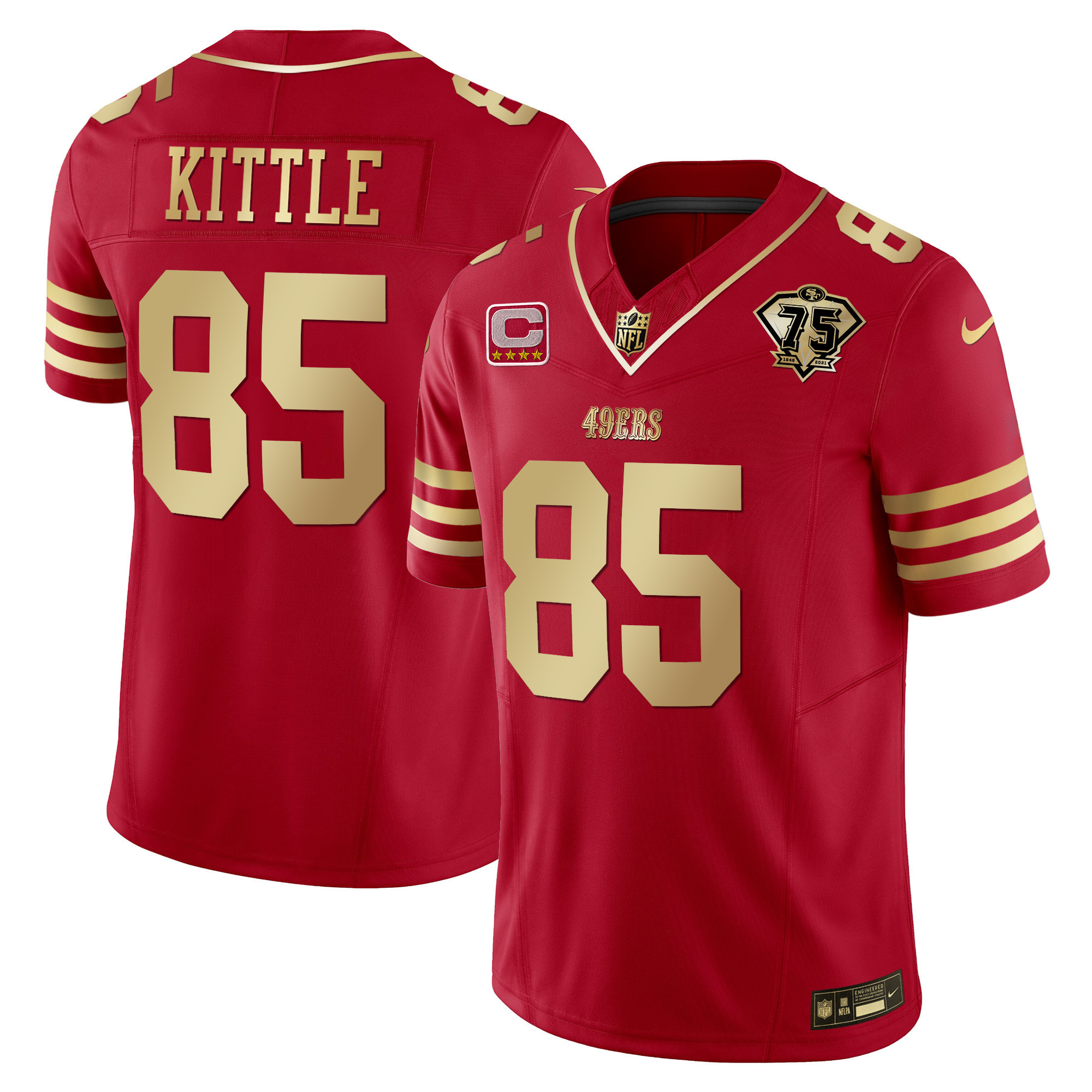 Youth's George Kittle San Francisco 49ers 2023 Vapor Gold Limited Scarlet Gold Jersey - All Stitched