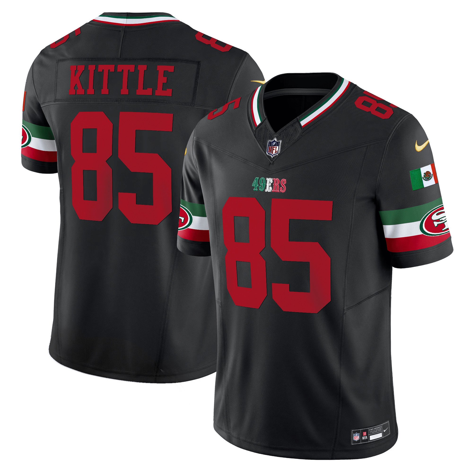 Youth's George Kittle San Francisco 49ers Mexico Vapor Black Jersey V2 - All Stitched