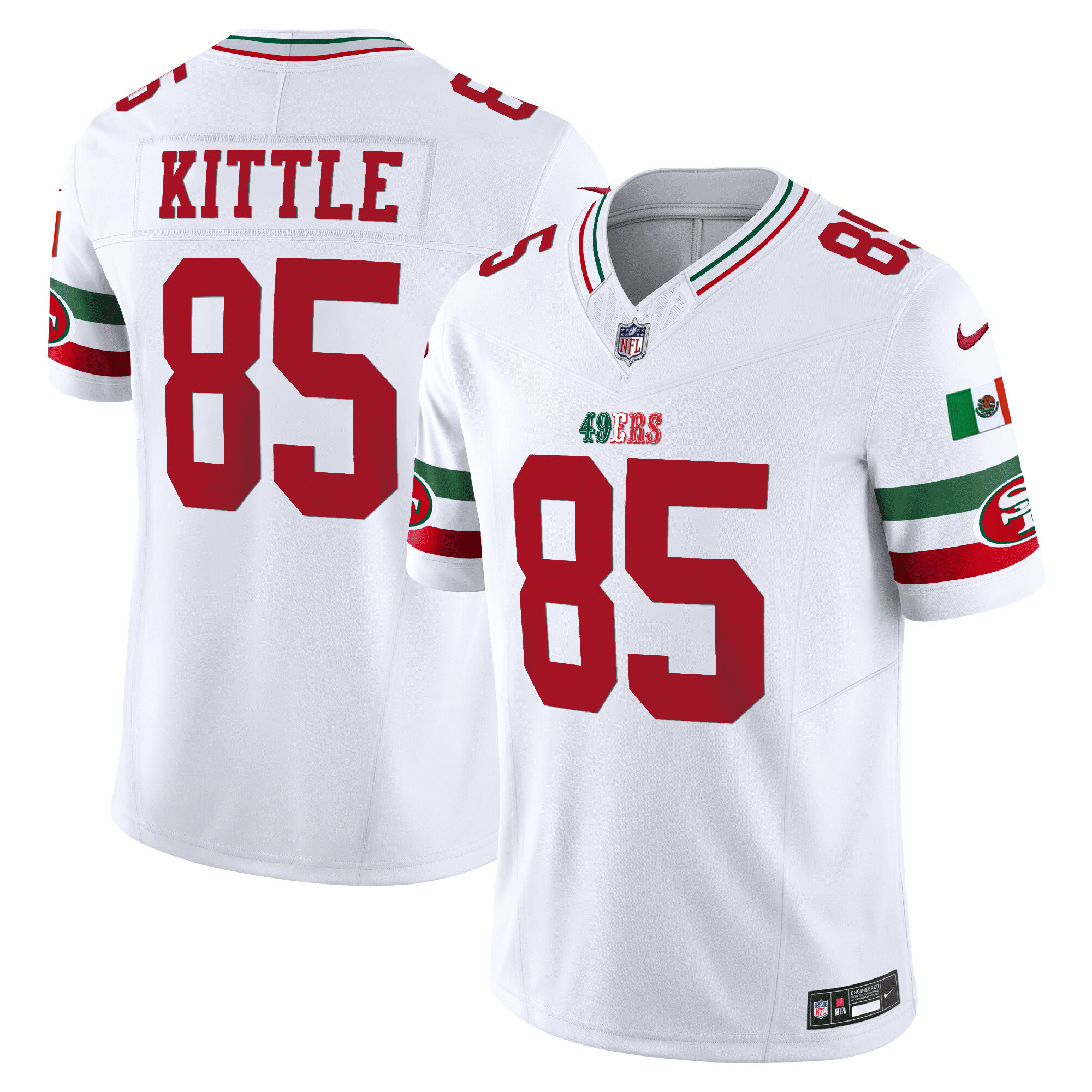 Youth's George Kittle San Francisco 49ers Mexico Vapor White Jersey V2 - All Stitched