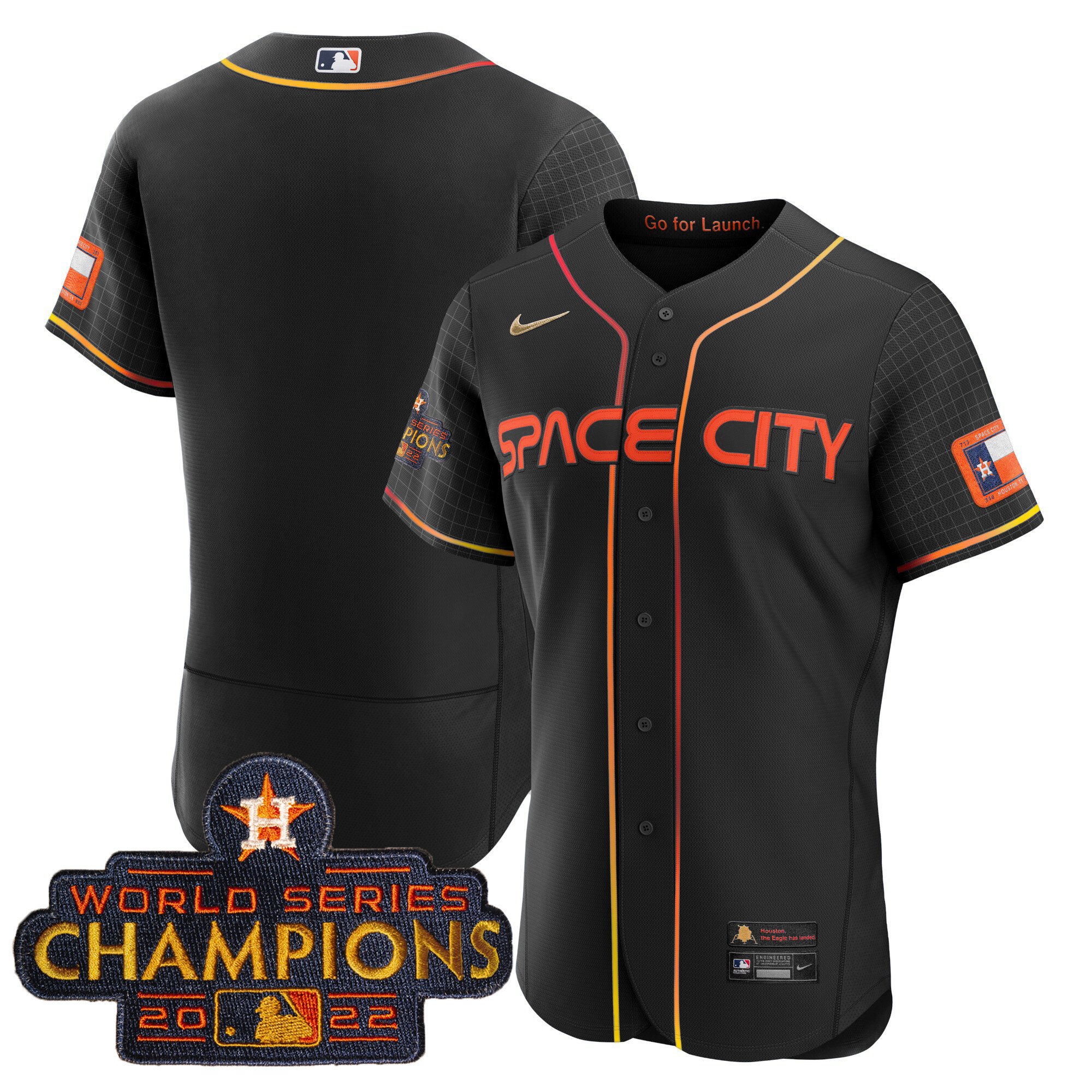 Youth's Houston Astros 2023 Space City Champions Flex Black Jersey Ã± All Stitched