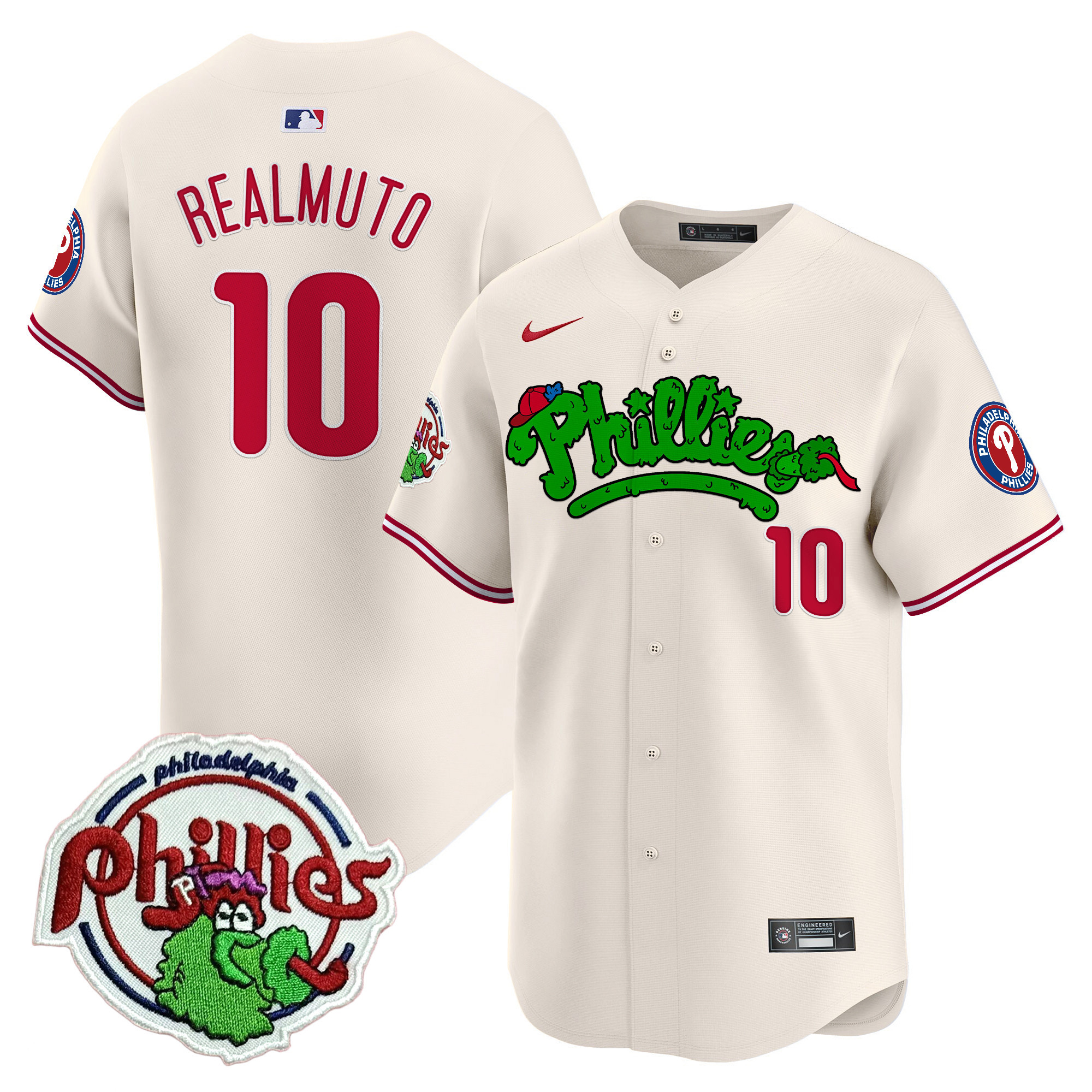 Youth's J.T.Realmuto Philadelphia Phillies Phanatic Patch Vapor Premier Limited Cream Jersey V2 - All Stitched