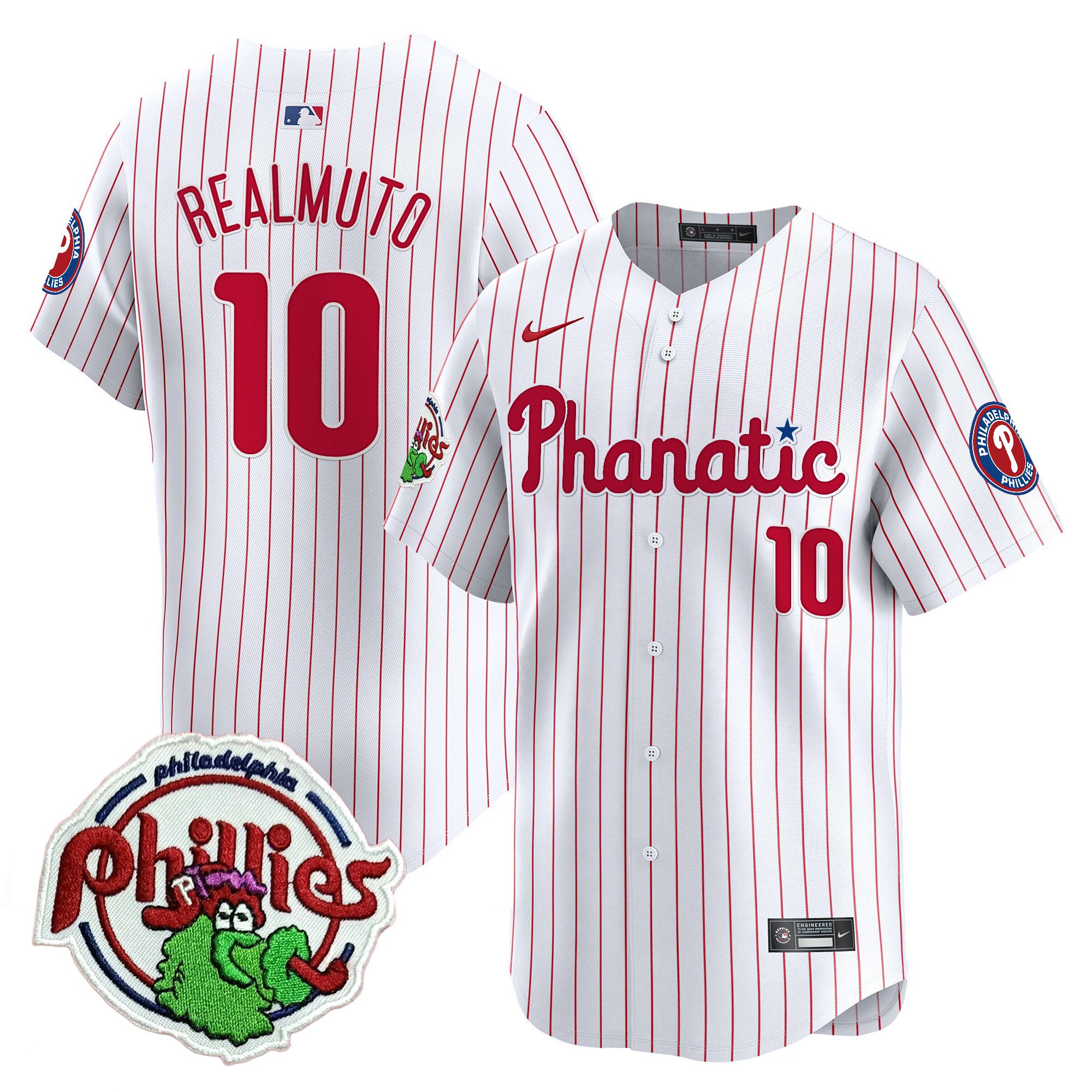 Youth's J.T.Realmuto Philadelphia Phillies Phanatic Patch Vapor Premier Limited White Pinstripe Jersey - All Stitched