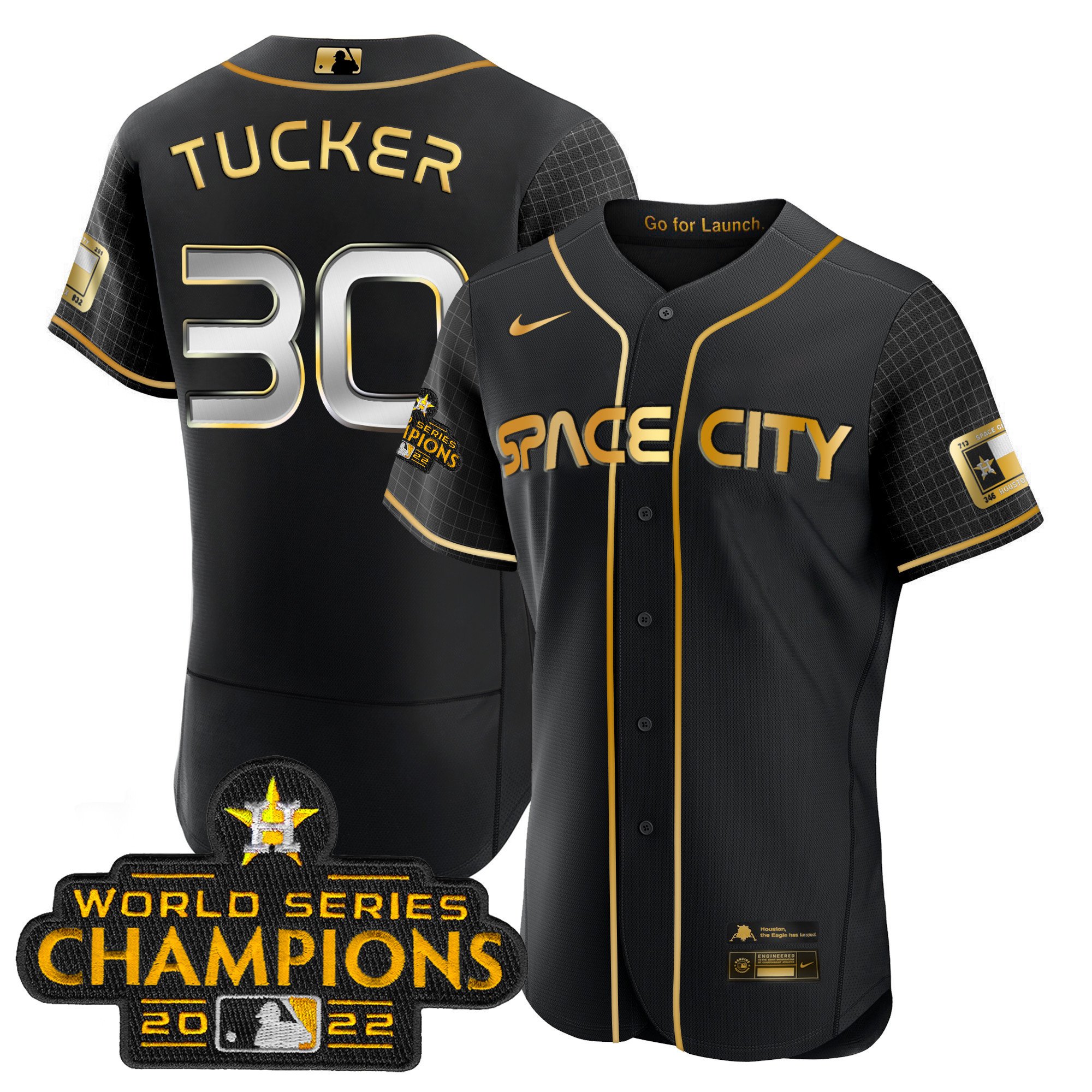 Youth's Kyle Tucker Houston Astros 2023 Space City Champions Flex Black Gold Jersey Ã± All Stitched
