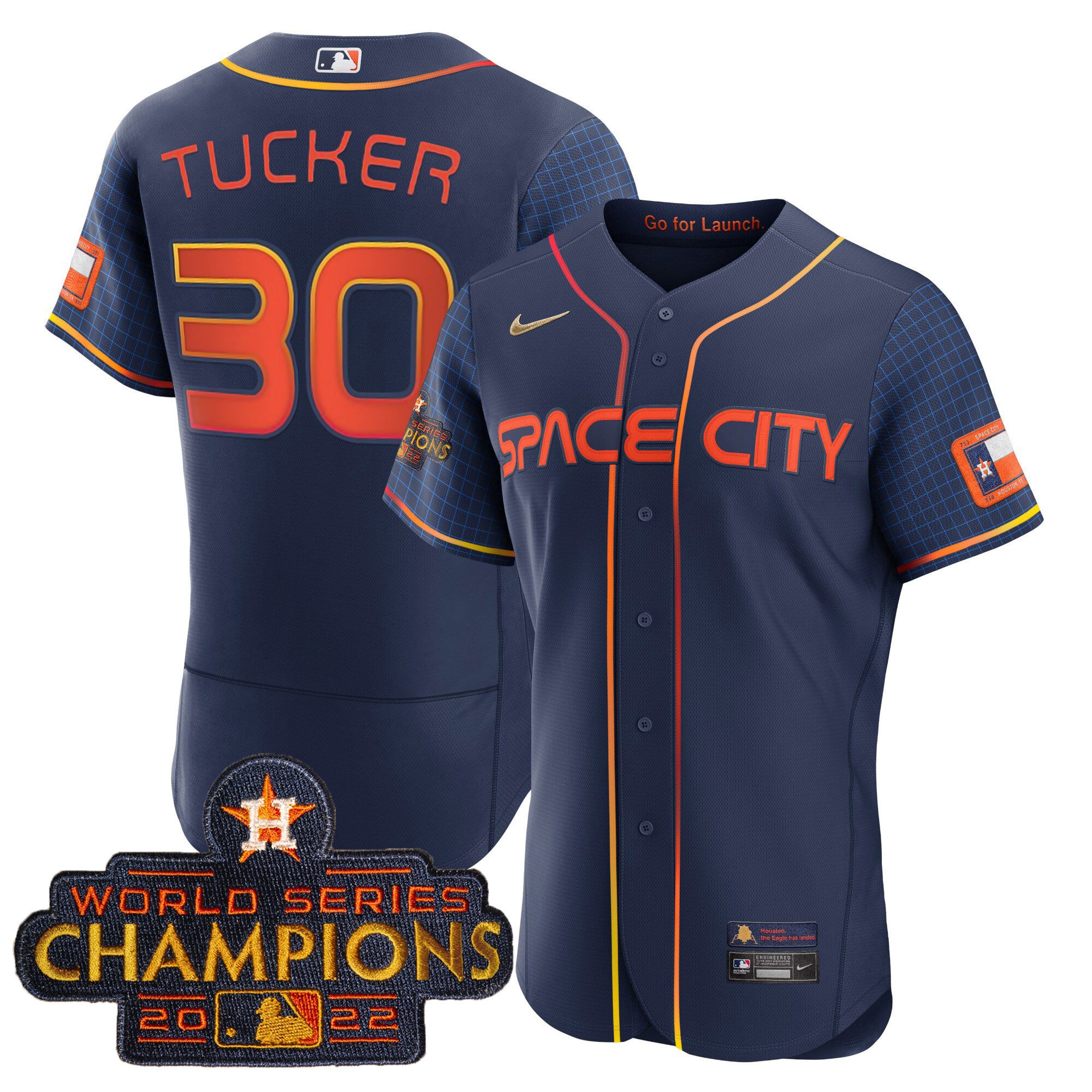 Youth's Kyle Tucker Houston Astros 2023 Space City Champions Flex Navy Jersey Ã± All Stitched