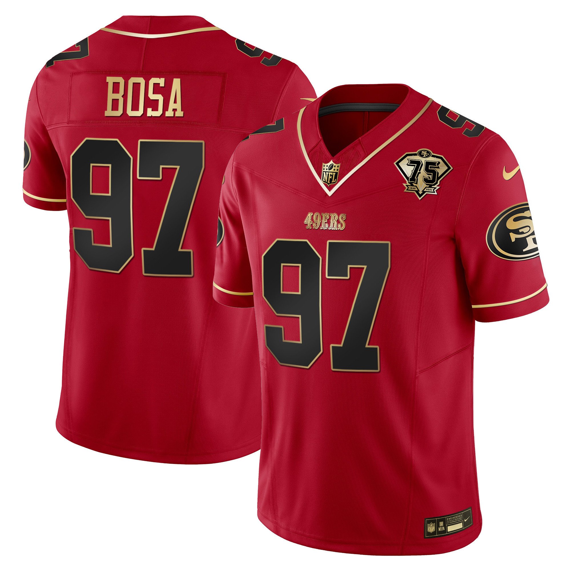 Youth's Nick Bosa San Francisco 49ers 2023 Vapor Gold Limited Scarlet Limited Jersey - All Stitched