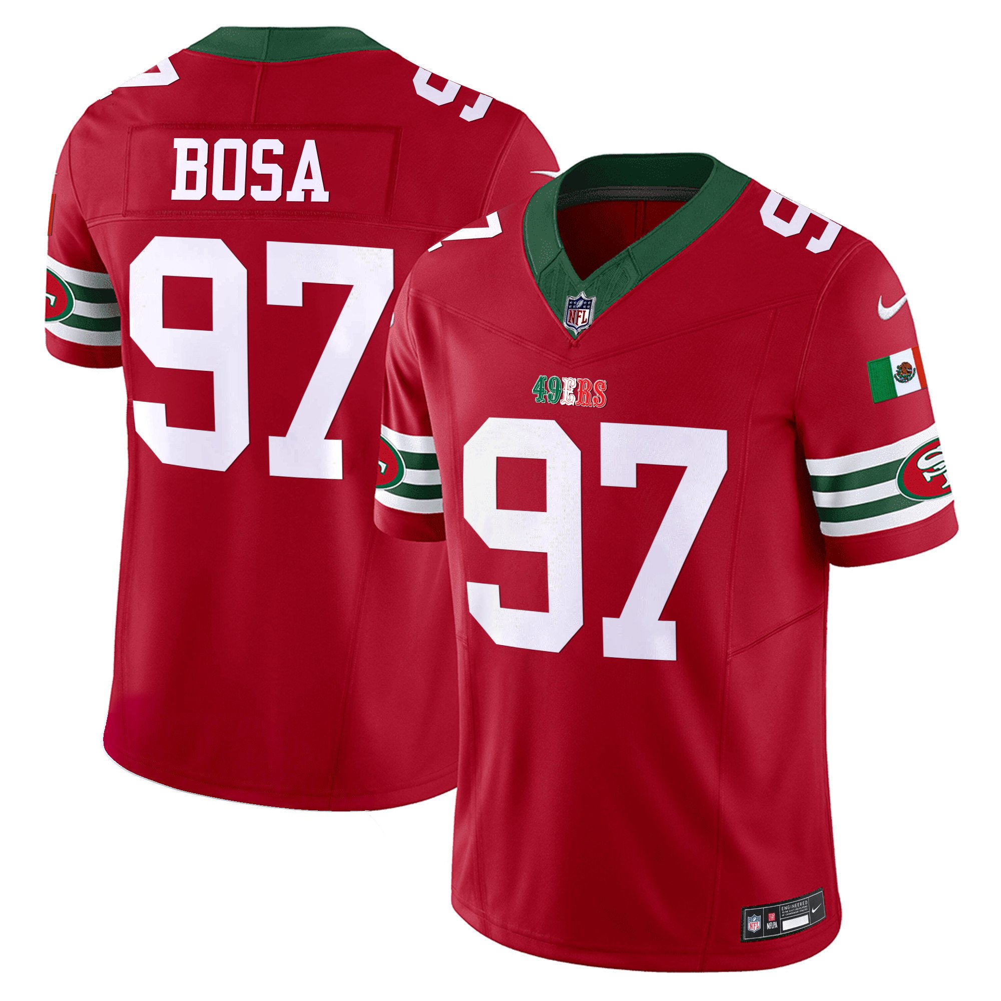 Youth's Nick Bosa San Francisco 49ers Mexico Vapor Red Jersey V2 - All Stitched