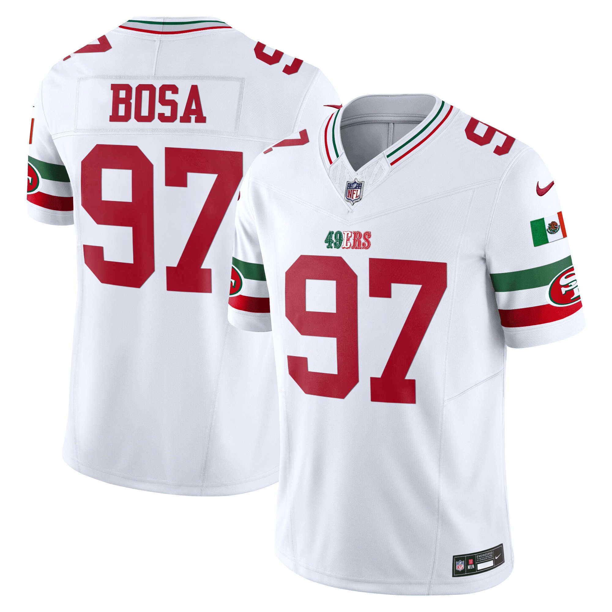 Youth's Nick Bosa San Francisco 49ers Mexico Vapor White Jersey V2 - All Stitched