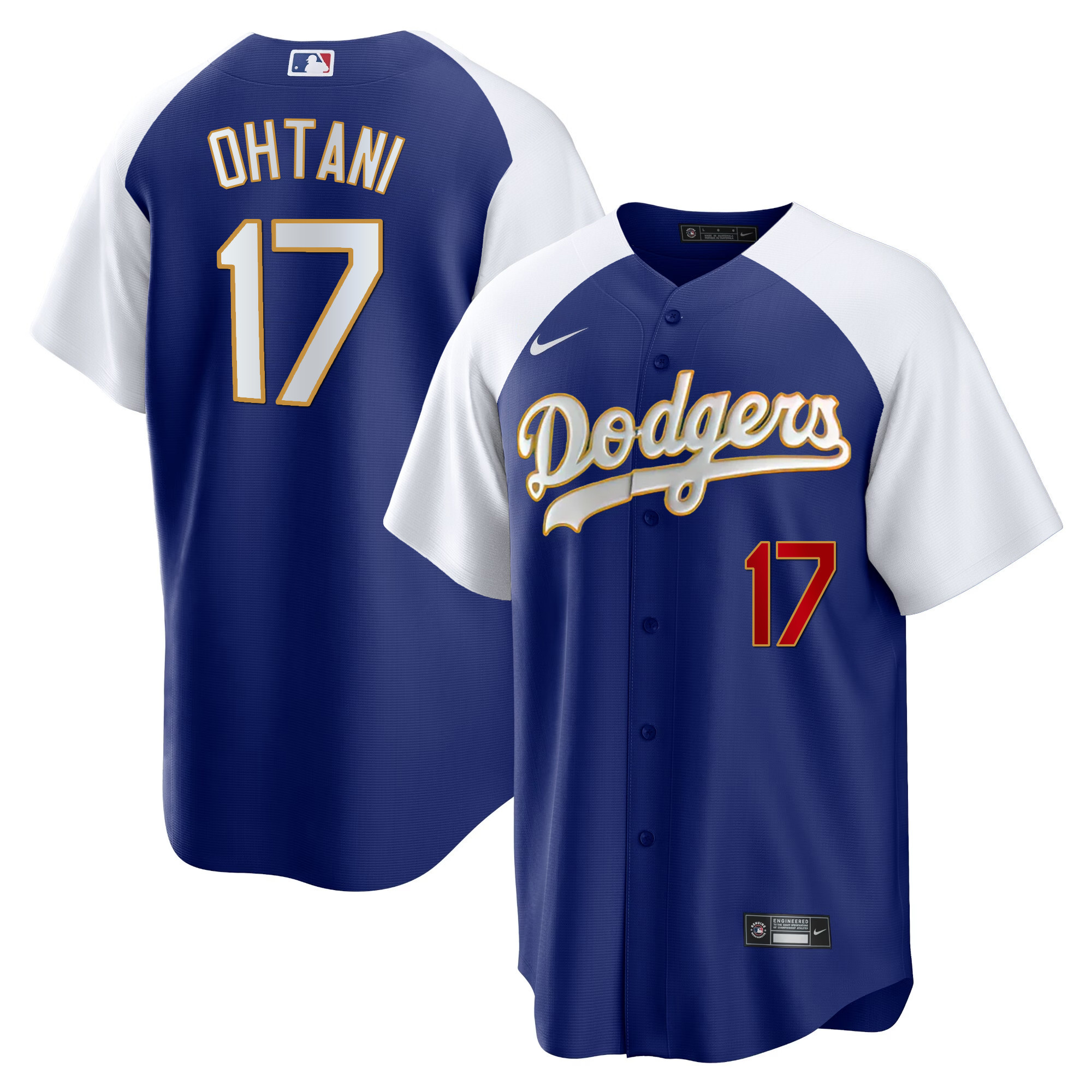 Shohei Ohtani Los Angeles Dodgers Gold Trim Cool Base Alternate Royal Jersey - All Stitched