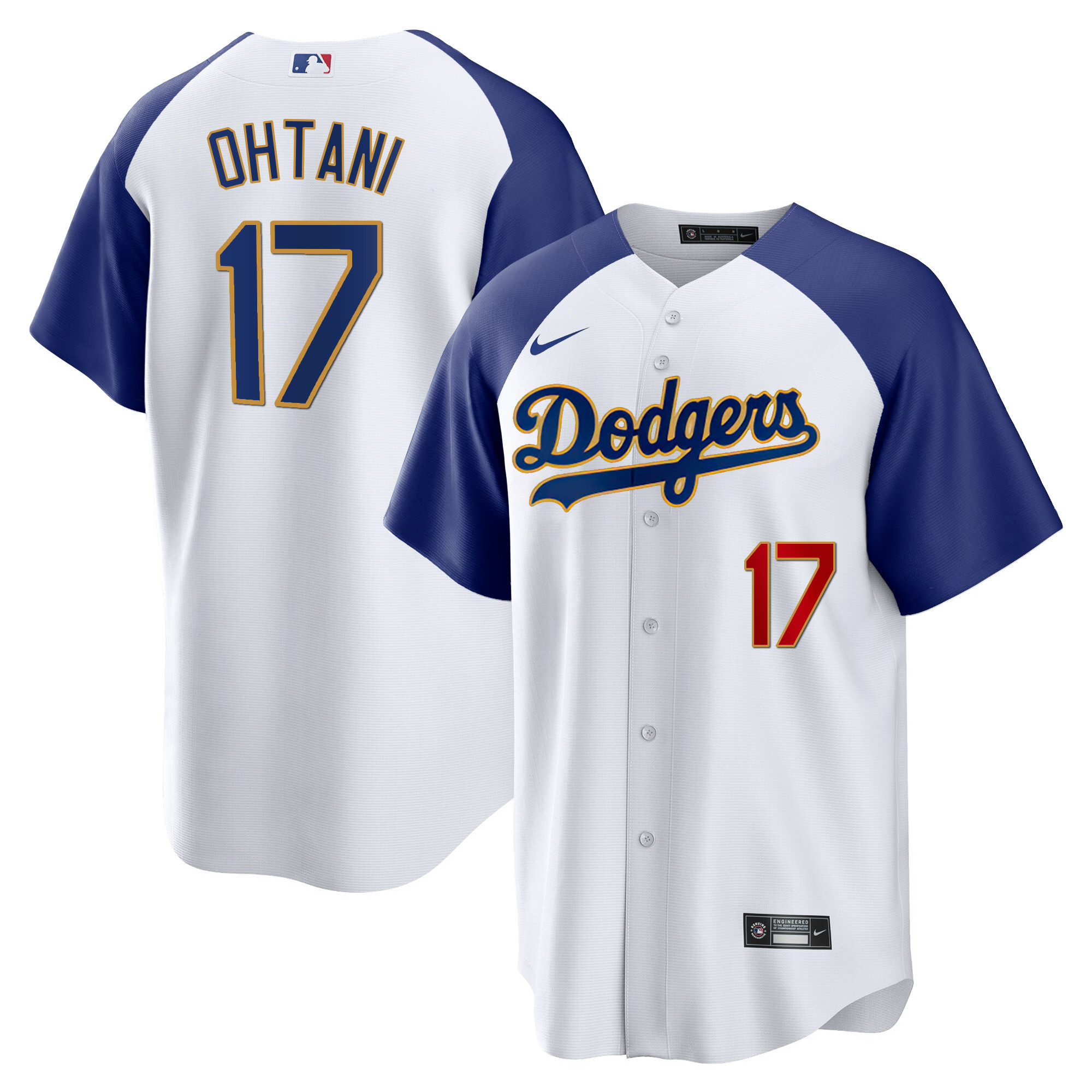 Shohei Ohtani Los Angeles Dodgers Gold Trim Cool Base Alternate White Jersey - All Stitched