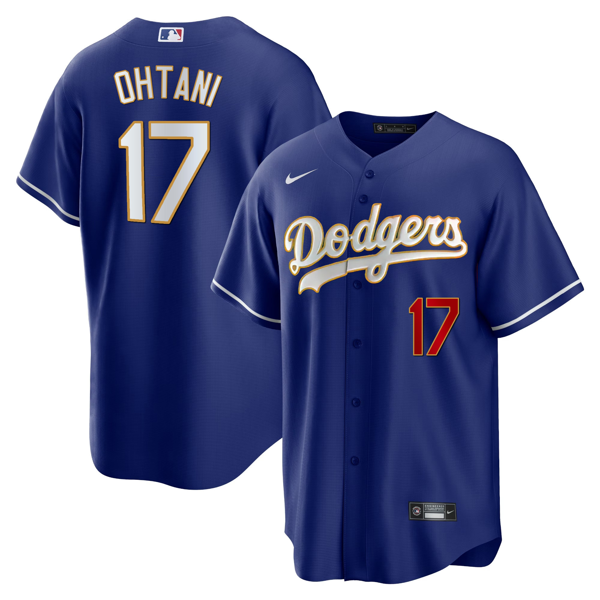 Shohei Ohtani Los Angeles Dodgers Gold Trim Cool Base Royal Jersey - All Stitched
