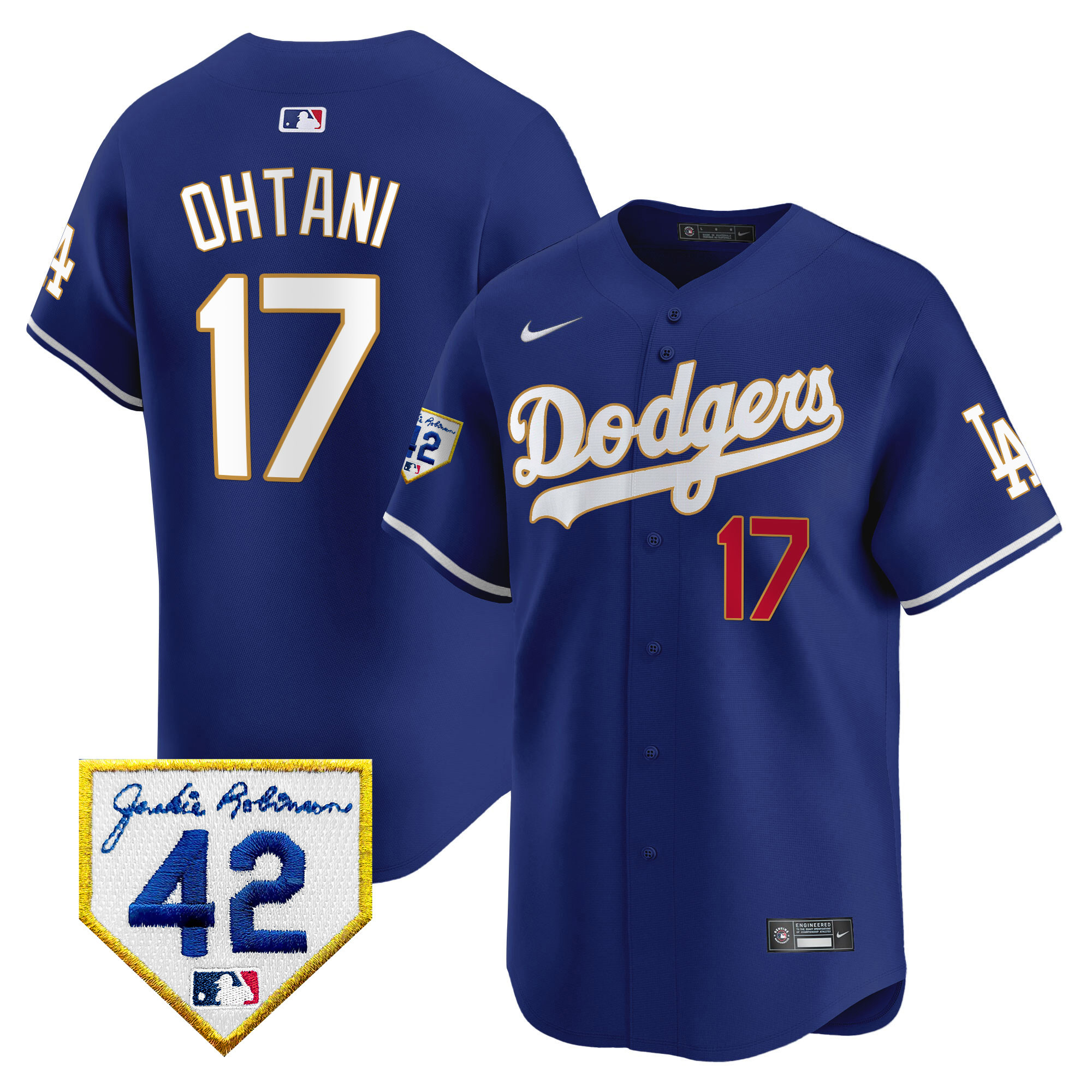 Shohei Ohtani Men's Los Angeles Dodgers 2024 Jackie Robinson Patch Vapor Premier Limited Royal Jersey - All Stitched
