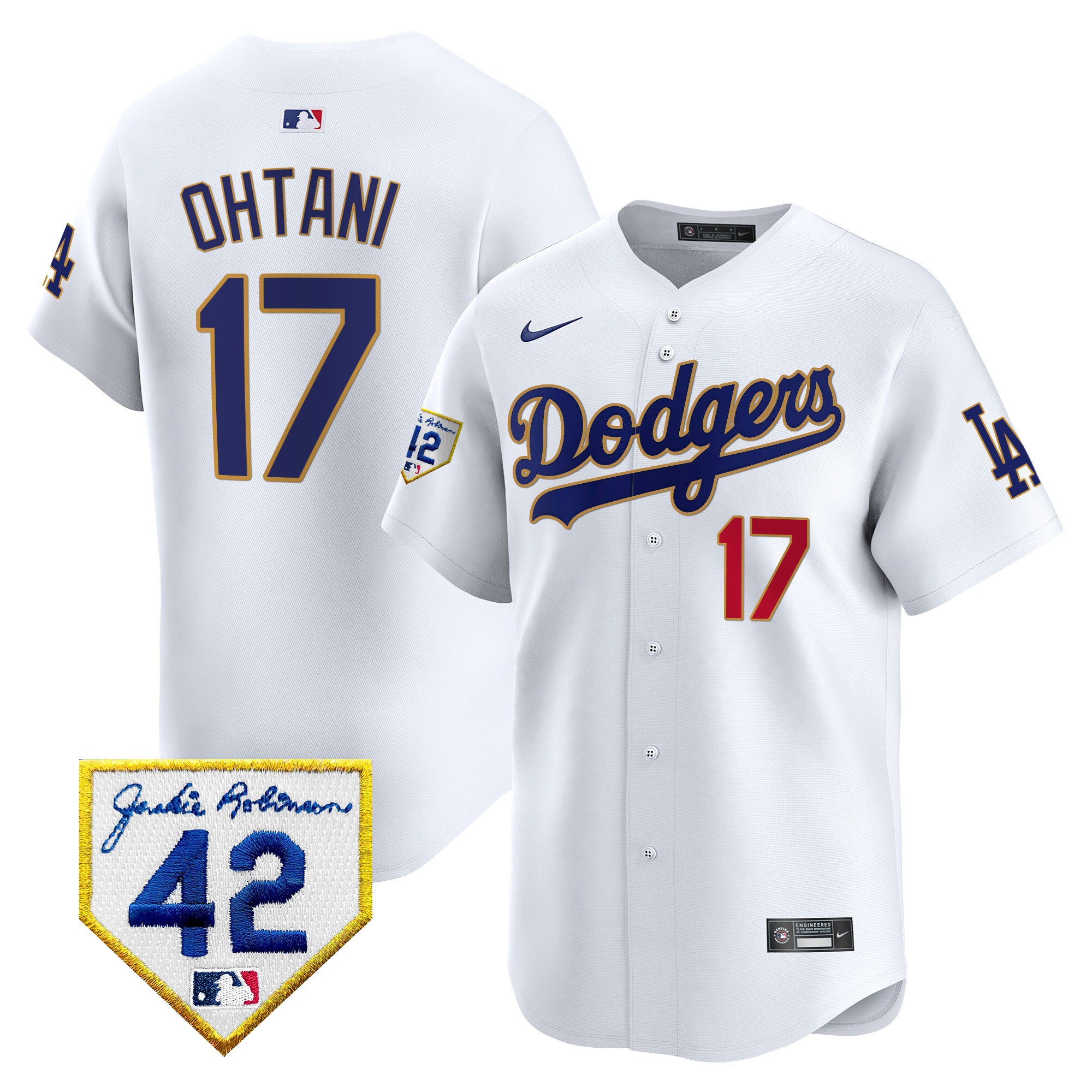 Shohei Ohtani Men's Los Angeles Dodgers 2024 Jackie Robinson Patch Vapor Premier Limited White Jersey - All Stitched