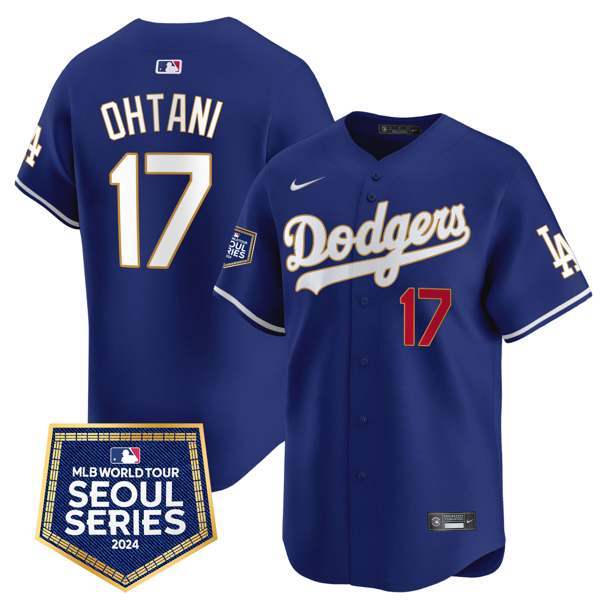 Shohei Ohtani Men's Los Angeles Dodgers 2024 World Tour Seoul Series Patch Vapor Premier Limited Royal Jersey - All Stitched
