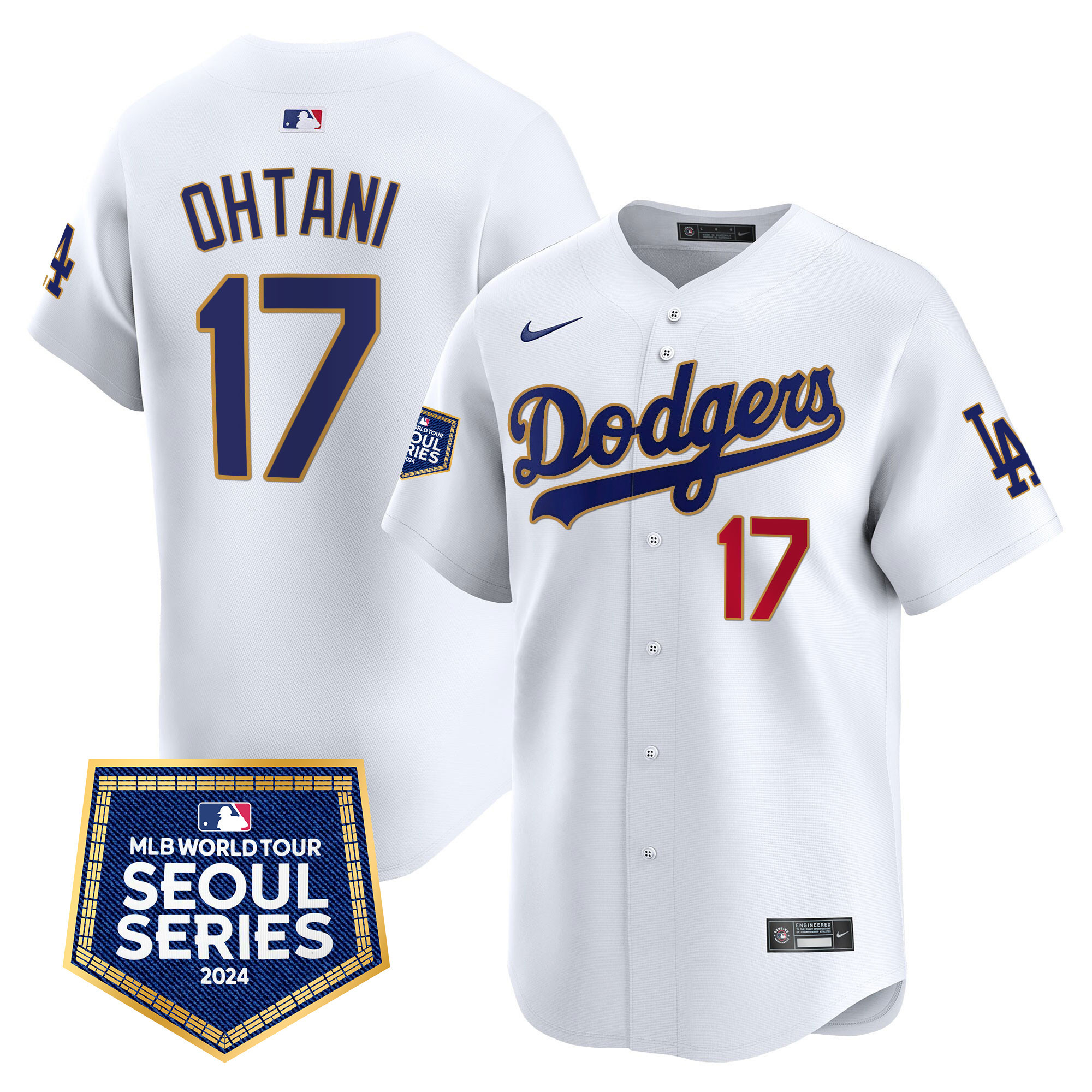 Shohei Ohtani Men's Los Angeles Dodgers 2024 World Tour Seoul Series Patch Vapor Premier Limited White Jersey - All Stitched