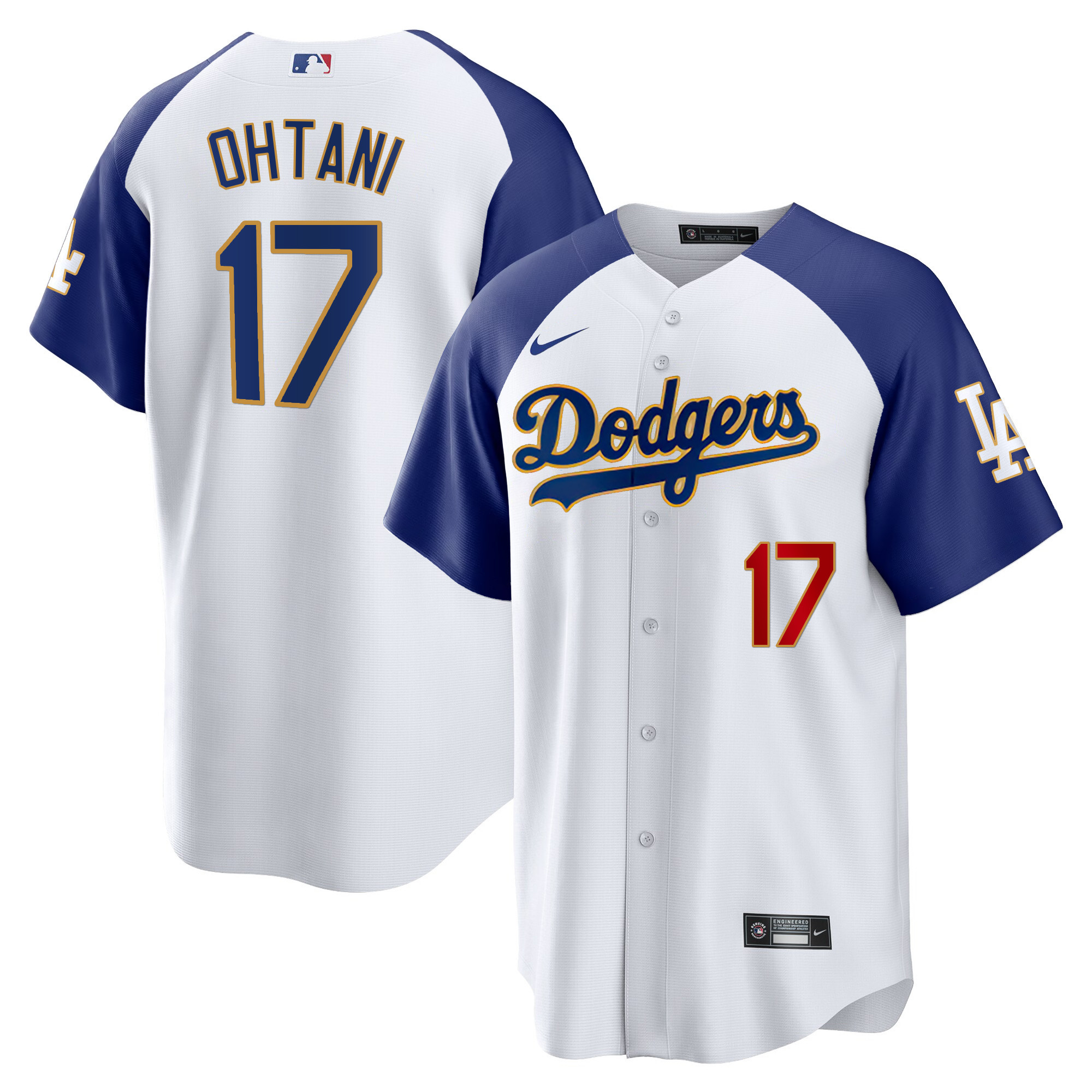 Shohei Ohtani Men's Los Angeles Dodgers Gold Trim Cool Base Alternate White Jersey - All Stitched