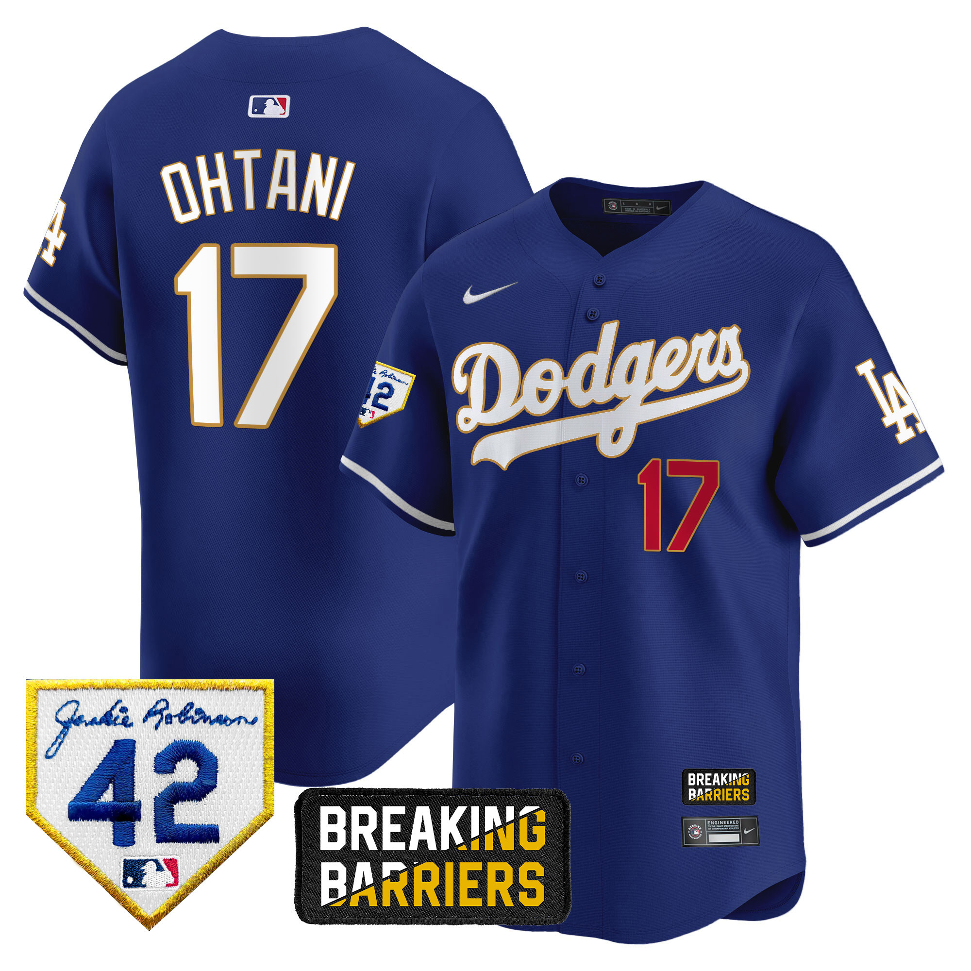 Shohei Ohtani Men's Los Angeles Dodgers Jackie Robinson Breaking Barriers Patch Vapor Premier Limited Royal Jersey - All Stitched