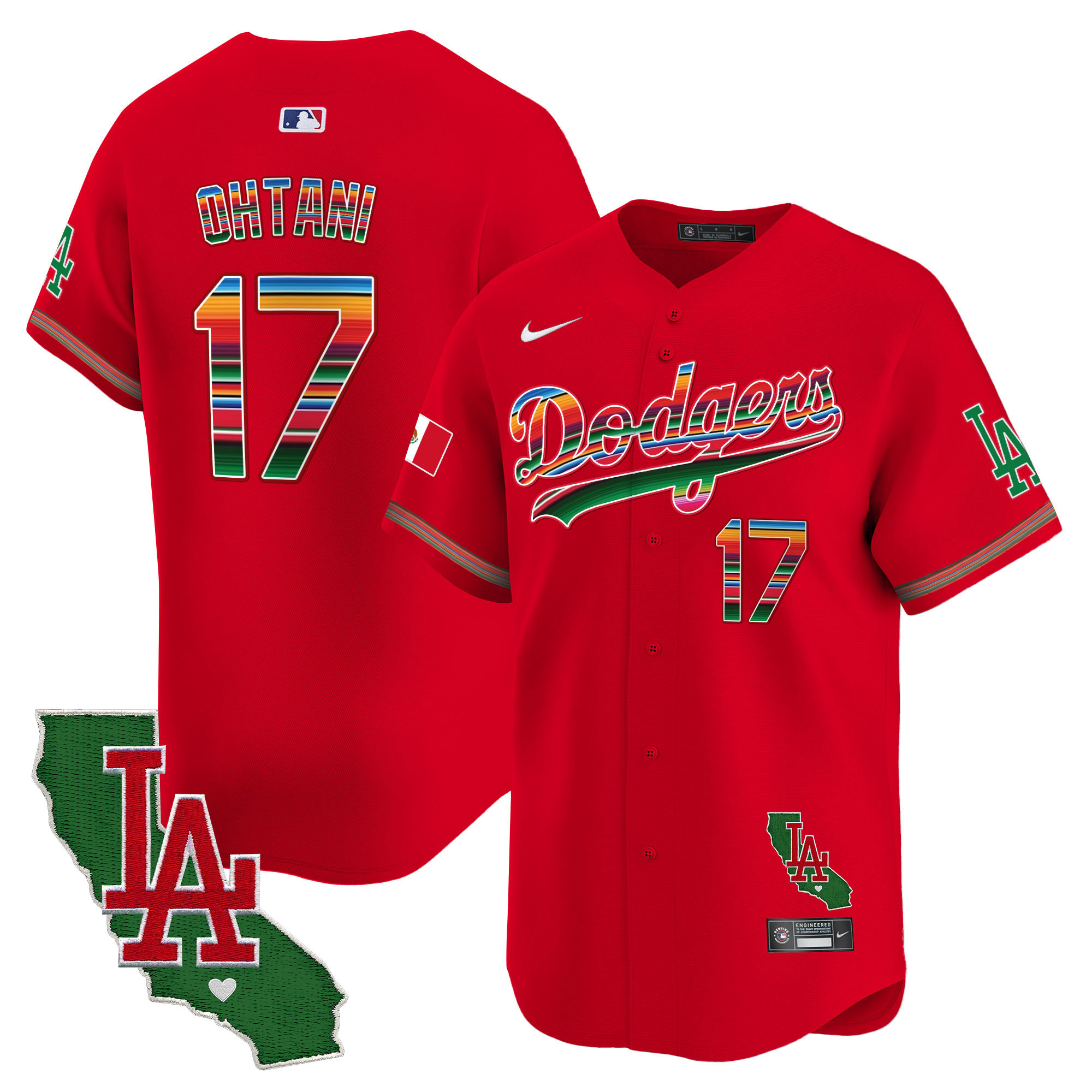 Shohei Ohtani Men's Los Angeles Dodgers Mexico California Patch Vapor Premier Limited Red Jersey - All Stitched