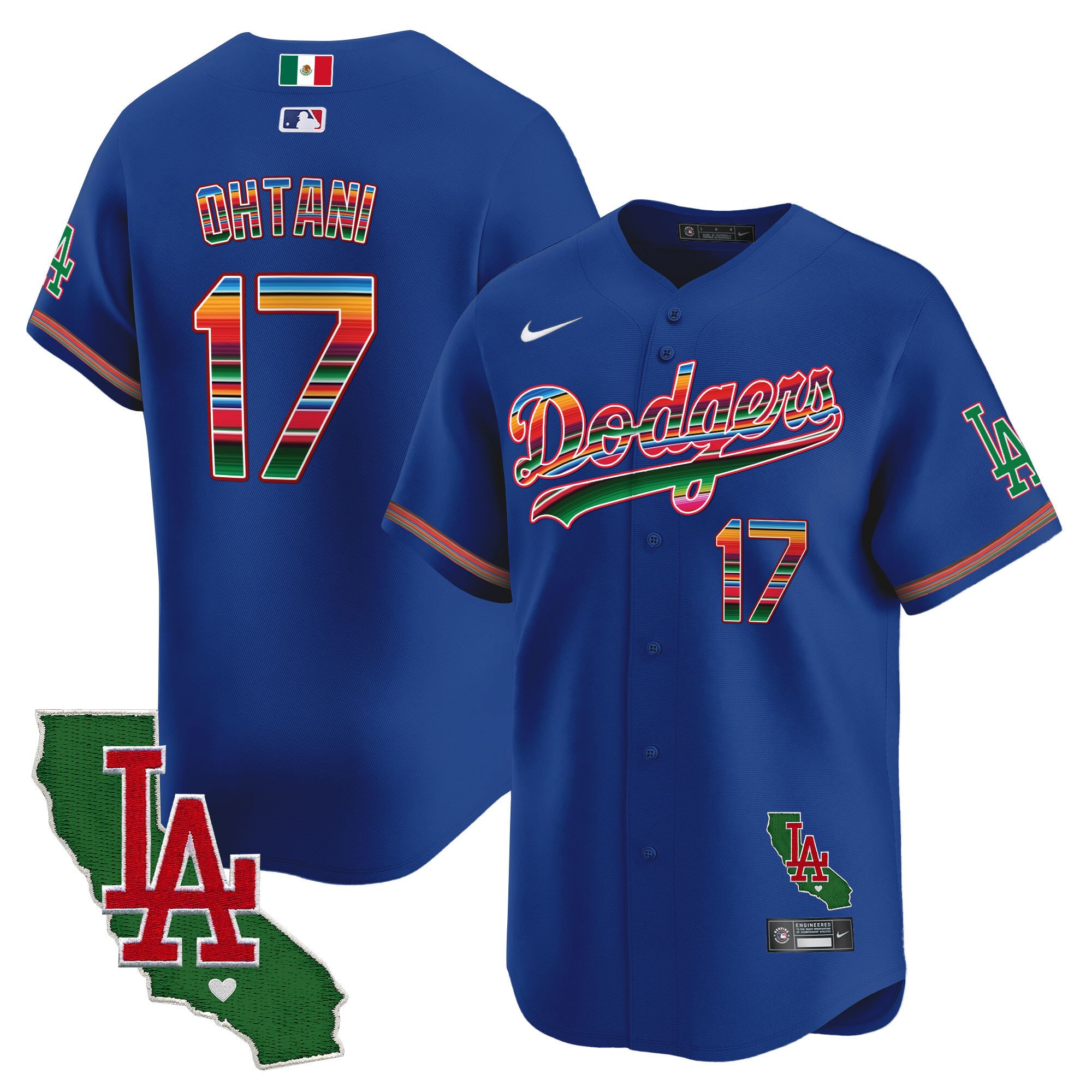Shohei Ohtani Men's Los Angeles Dodgers Mexico California Patch Vapor Premier Limited V2 Royal Jersey - All Stitched