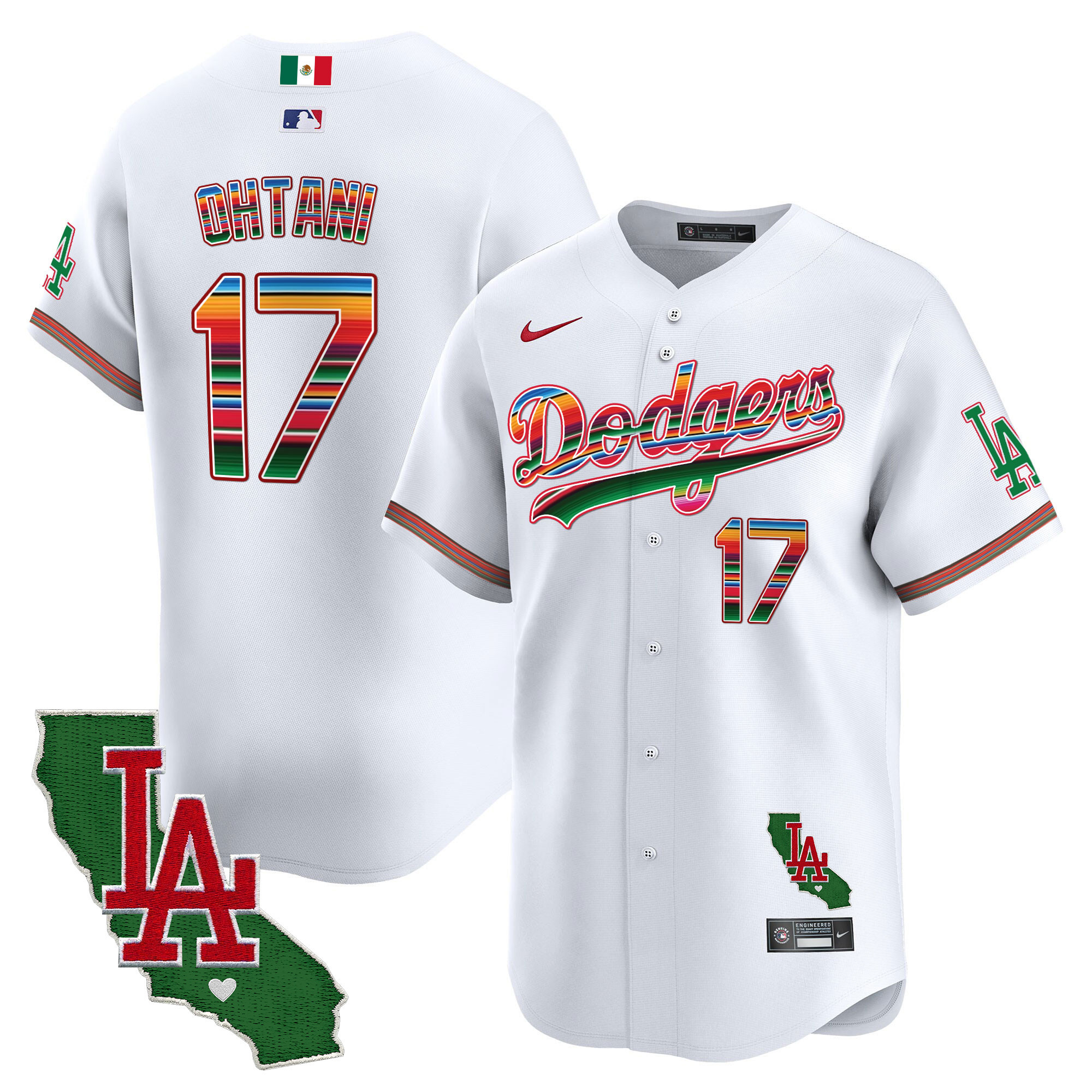 Shohei Ohtani Men's Los Angeles Dodgers Mexico California Patch Vapor Premier Limited V2 White Jersey - All Stitched