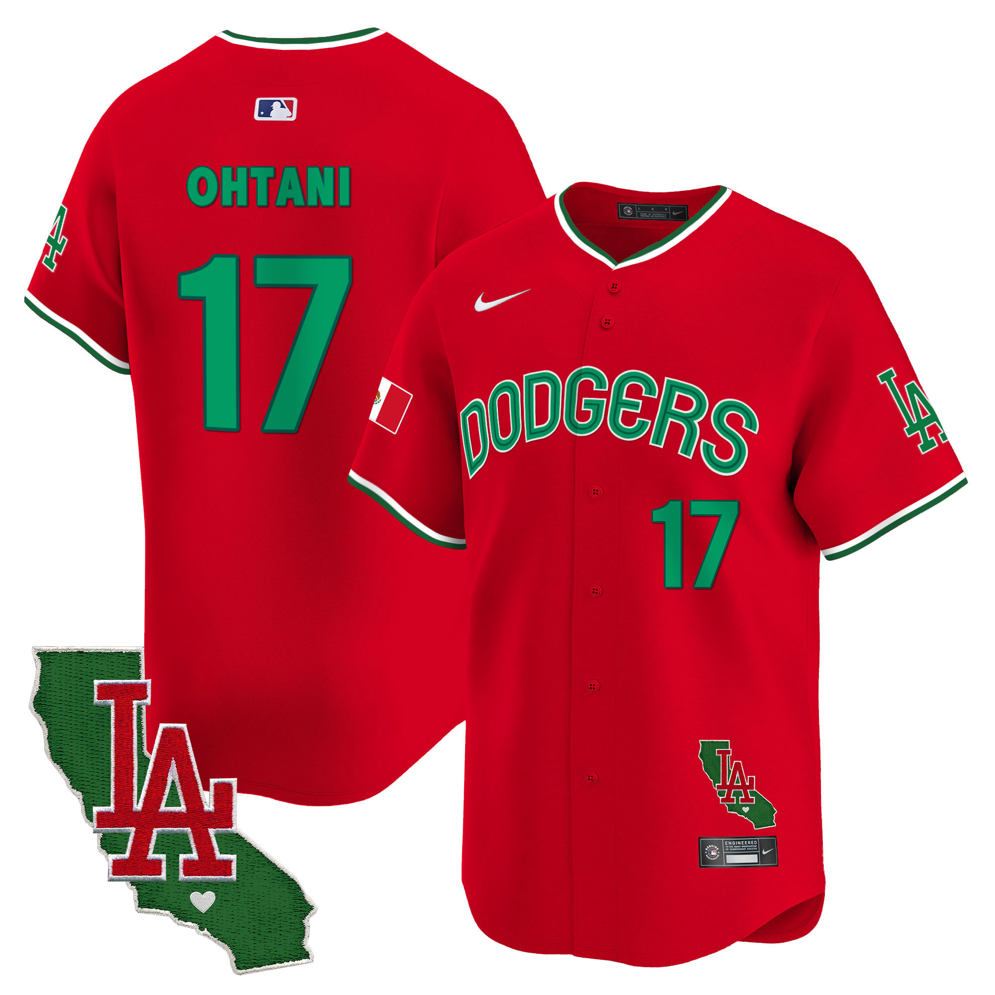 Shohei Ohtani Men's Los Angeles Dodgers Mexico California Patch Vapor Premier Limited V3 Red Jersey - All Stitched
