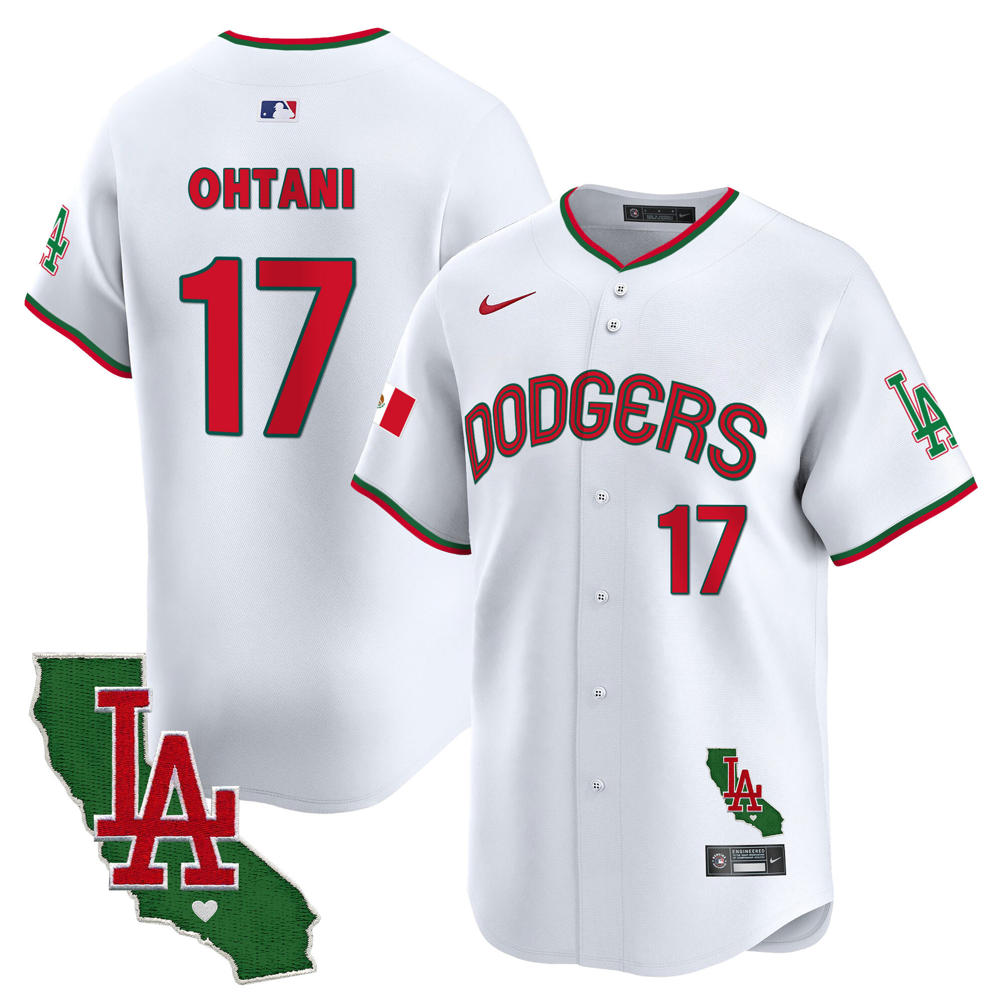 Shohei Ohtani Men's Los Angeles Dodgers Mexico California Patch Vapor Premier Limited V3 White Jersey - All Stitched